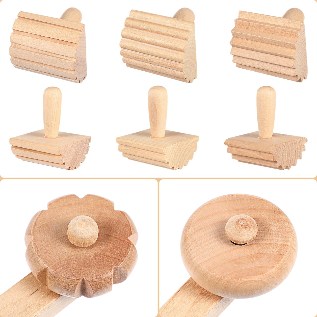 Kisangel Wooden Play Dough Tools Set of 12 for Kids - Pottery Texture Rollers & Clay Stamps - Natural Wood Sculpting & Molding Toys for Toddlers Arts and Crafts