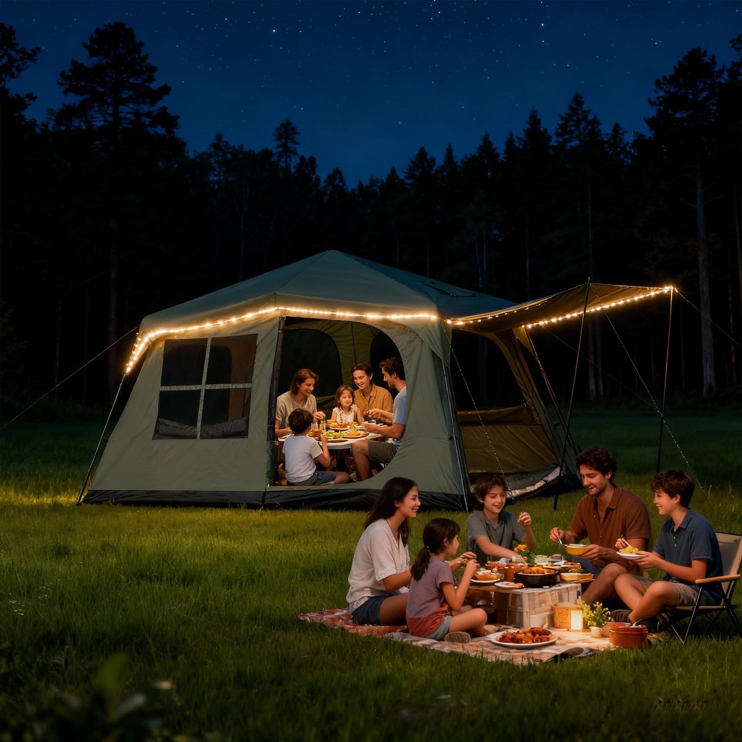 Castle Unicorn 6-8 Person Camping Tent with Porch, Large Family Cabin Tent with 2 Rooms 3 Doors, Tall & Spacious, Waterproof Glamping Tent, Big Tents for Outdoor Camping Hiking Backyard