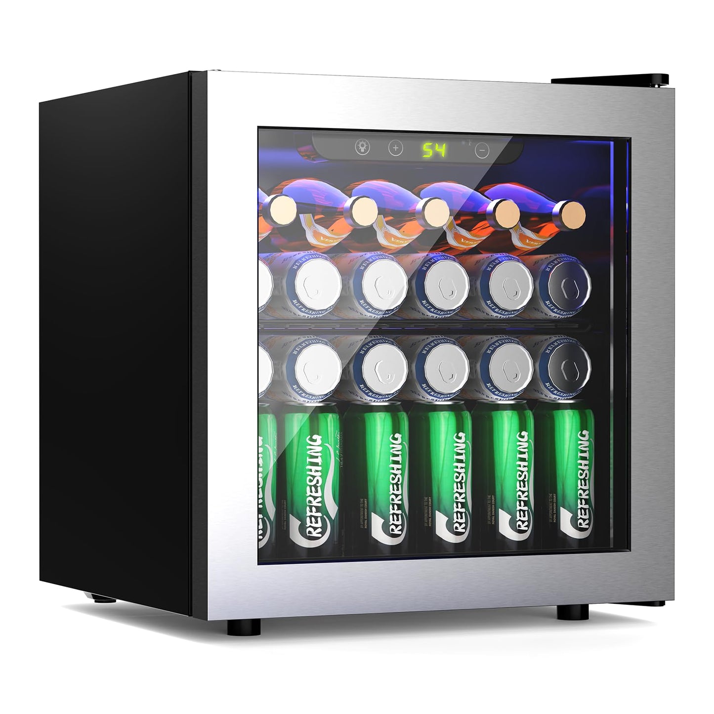 Kismile 50 Can Beverage Refrigerator Cooler 1.3 Cu.Ft Mini Fridge for 12 Bottle,Drink Fridge with Quiet Compressor,LED Light,Electronic Temperature Control for Home/Bar/Office 40-61℉,Silver
