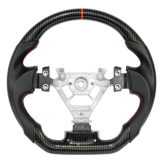 JIANGGAI Hydro-Dip Carbon Fiber Steering Wheel, D-Shaped Flat Bottom Perforated Leather Grip Steering Wheel Fit for Nissan 350z 2003-2009