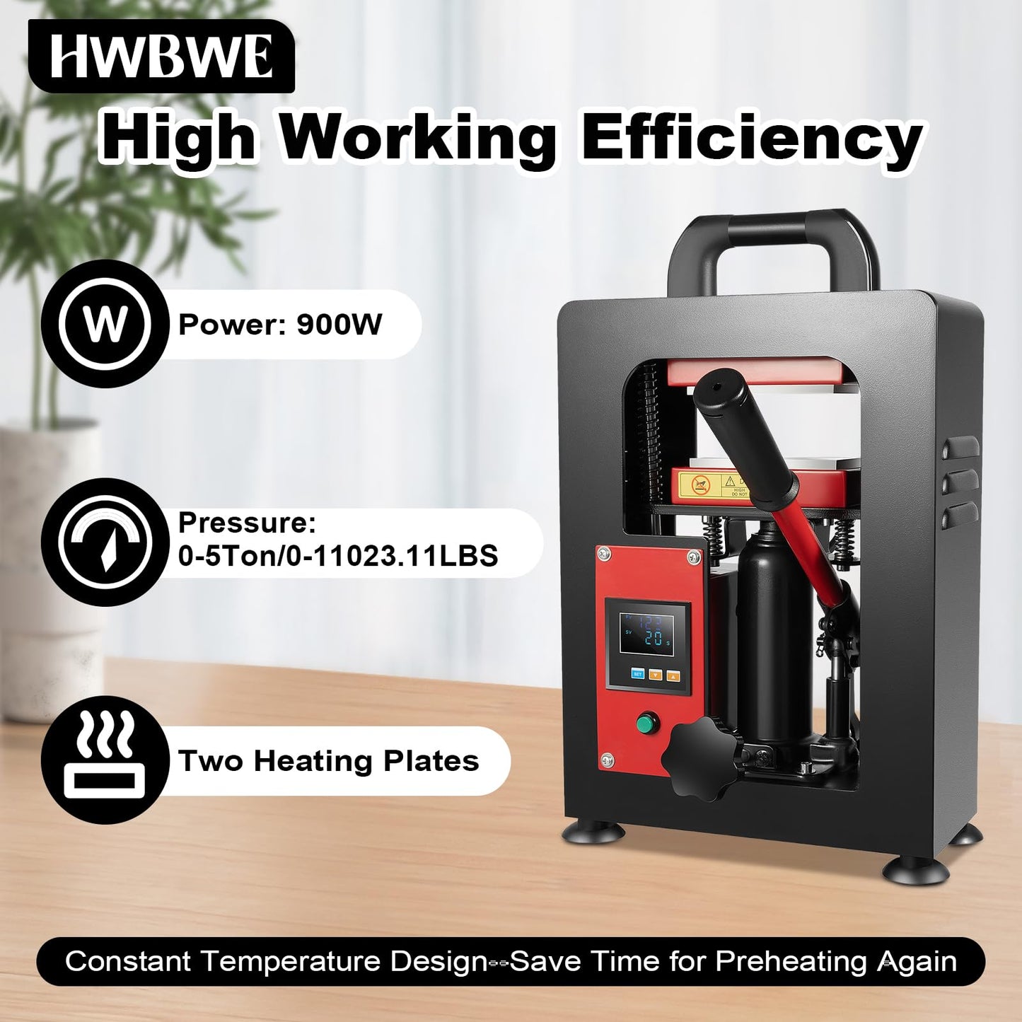 5 Ton Hydraulic Heat Press Machine, Portable Manual Heat Press Machine with LCD Display and Liftable Handle, Heavy-Duty Heat Press for Printing Heat Transfer Equipment