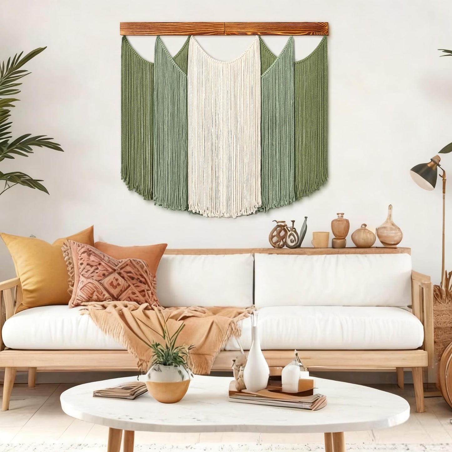 Dremisland Macrame Wall Hanging Dip-Dyed Large Boho Wall Decor Yarn Tapestry Handmade Sage Green Woven Tapestry Wall Art Decorations for Bedroom Living Room Nursery Apartment 31.5"x29.5"