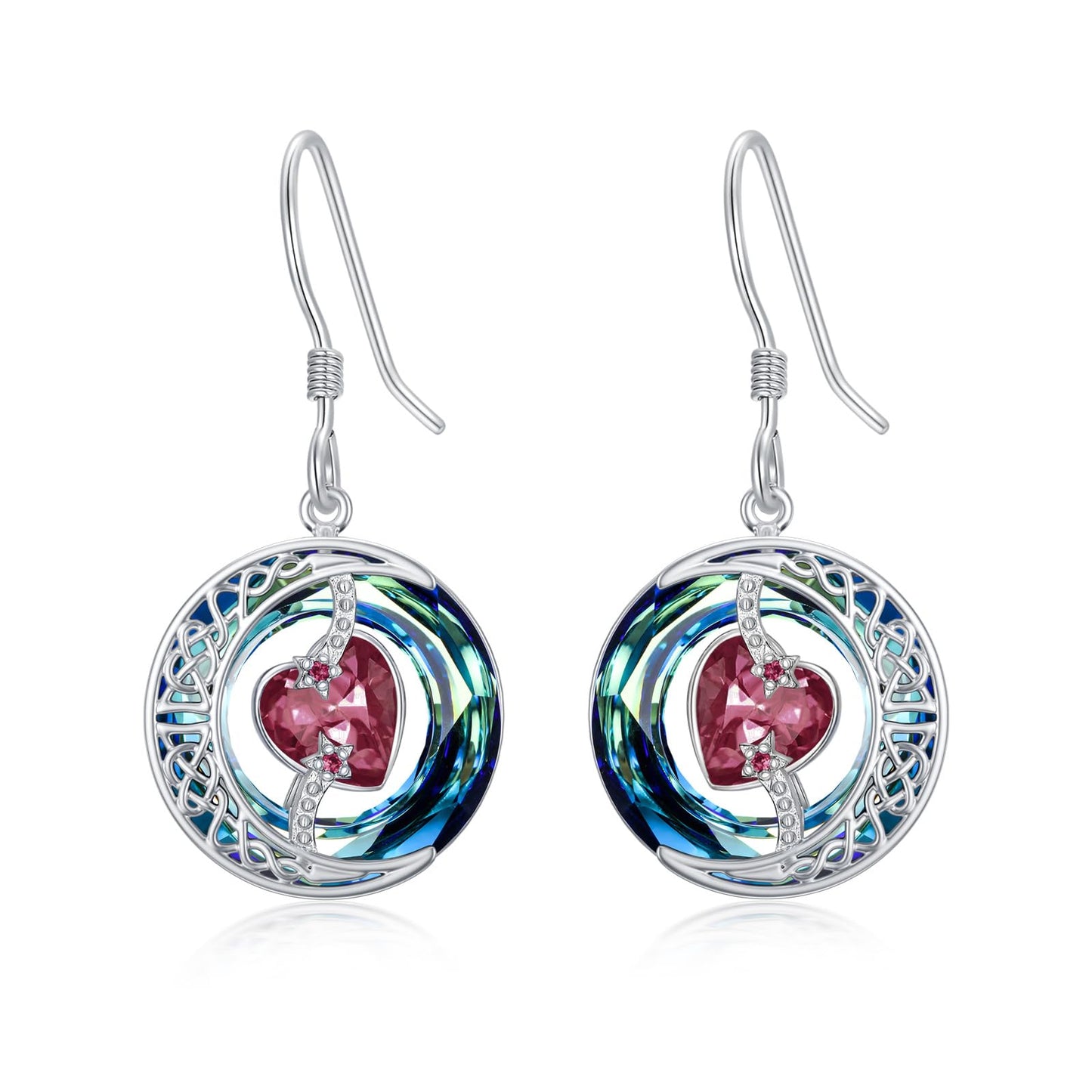 TOUPOP Ruby Earrings July Birthstone Earrings Sterling Silver Moon and Star Drop Dangle Earring Jewelry Blue Crystal Birthday Mothers Day Gifts for Women Mom Her