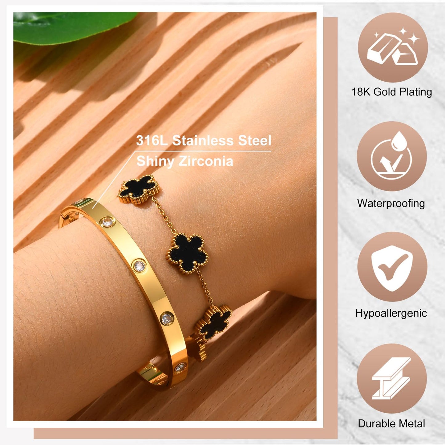 MPRAINBOW Womens Stackable Bracelets Jewelry, 18K Gold Plated Floral Bracelet,Bangles Non Tarnish, Gold Cubic Zirconia Chain Set Trendy Gift,Christmas Valentines Birthday Gifts for Girlfriend