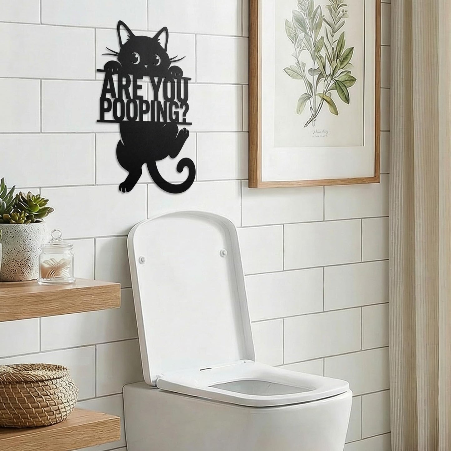 FANTAART Black Cat “Are You Pooping” Bathroom Signs Wall Art,15x11 Inch Funny Metal Cat Restroom Sign Animal Bathroom Wall Art for Toilet, Cat Lover Gifts for Women Home Decor