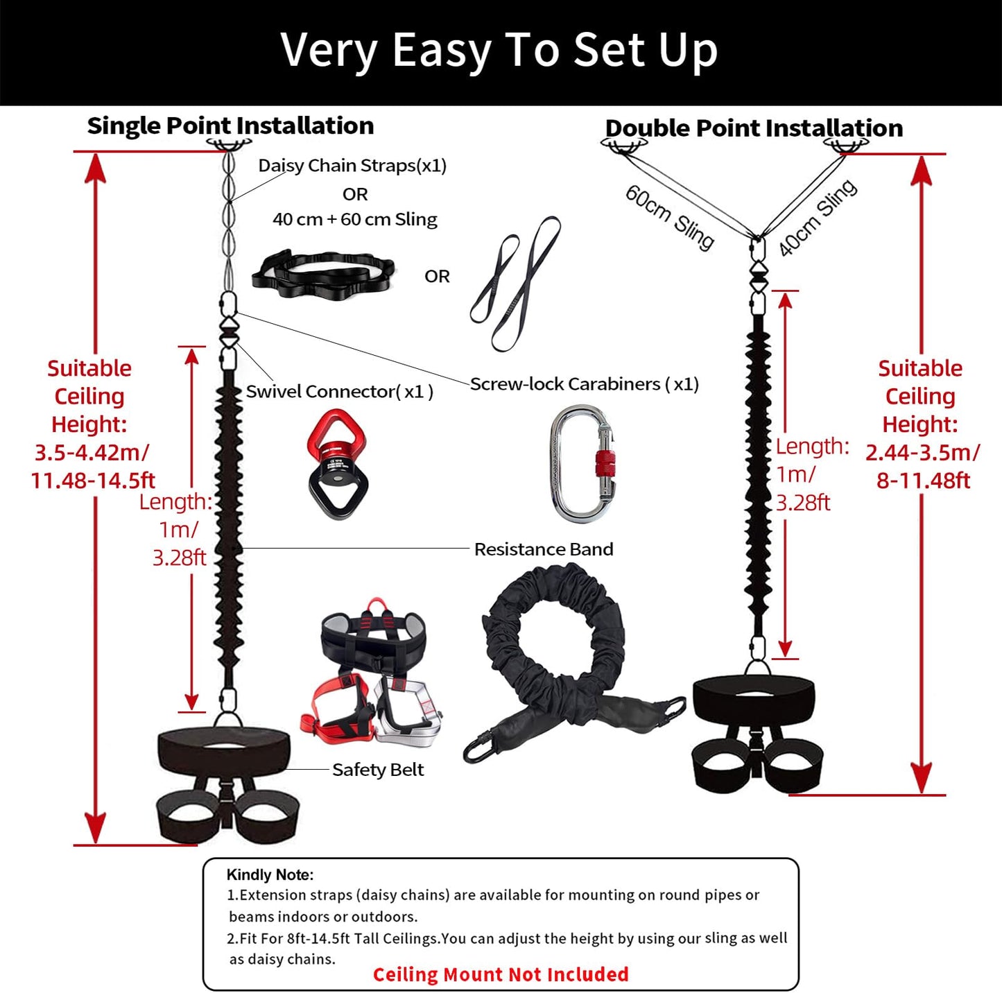 PRIOR FITNESS Bungee Fitness Kids for Home- 4D Bungee Resistance Band Suitable for Indoor Yoga & Air Dance – Adjustable Harness with 360° Rotational Device,Includes Workout Guide