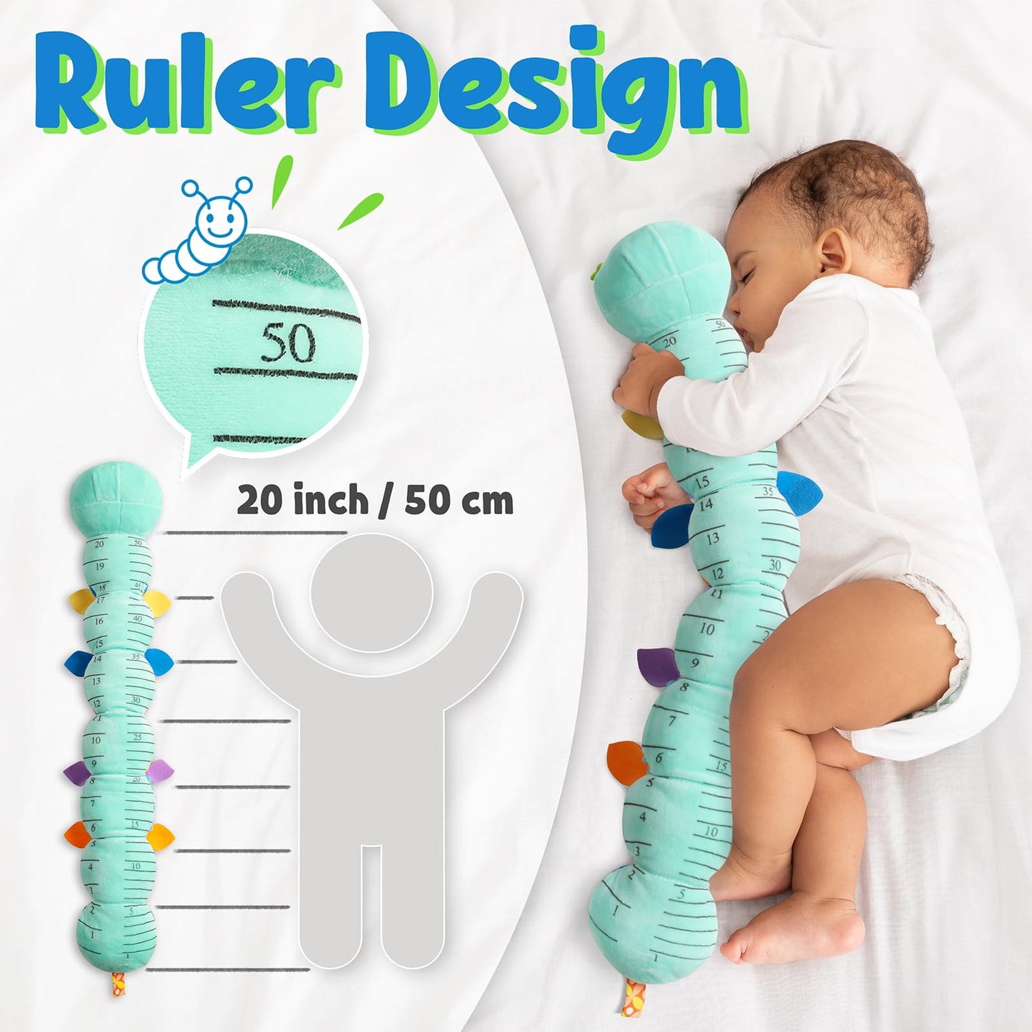 LIGHTDESIRE Baby Toys Musical Caterpillar,Infant Stuffed Animal Toy with Crinkle and Rattles,Soft Sensory Toys with Textures for Tummy Time Newborn Boys Girls 0 3 6 12 Months(Blue)
