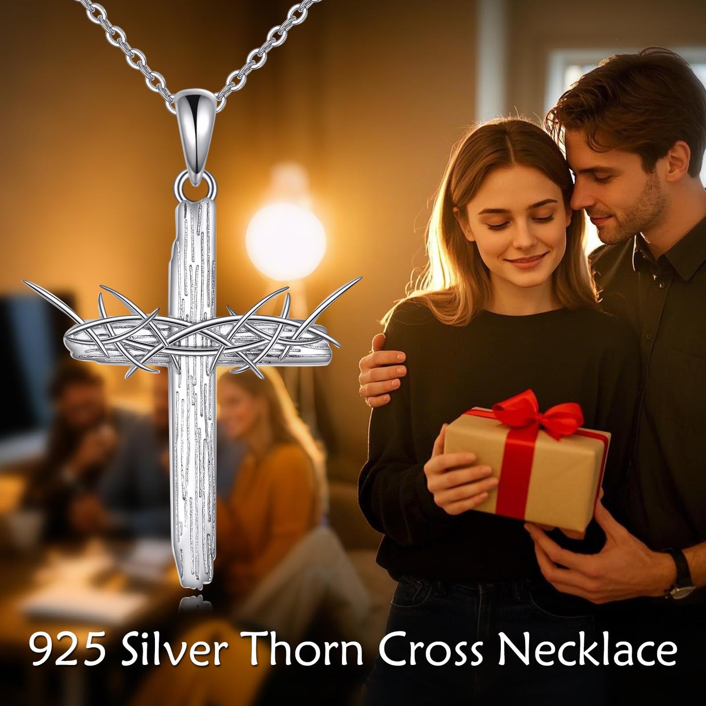 YFN Thorn Cross Necklace Sterling Silver Thorn Cross Pendant Necklace Christian Jewelry for Women Catholic Gifts for Women
