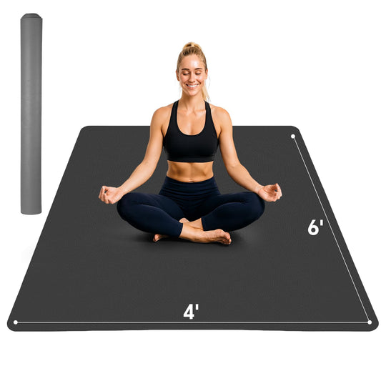 Stepwaver Extra Large Yoga Mat 6'x4'(1/4" Thick), Non-Slip, Ultra Durable, Wide Workout Mat, Wide Exercise Mats for Home Workouts, Yoga, Pilates, Stretching (Barefoot Exercise) - Black