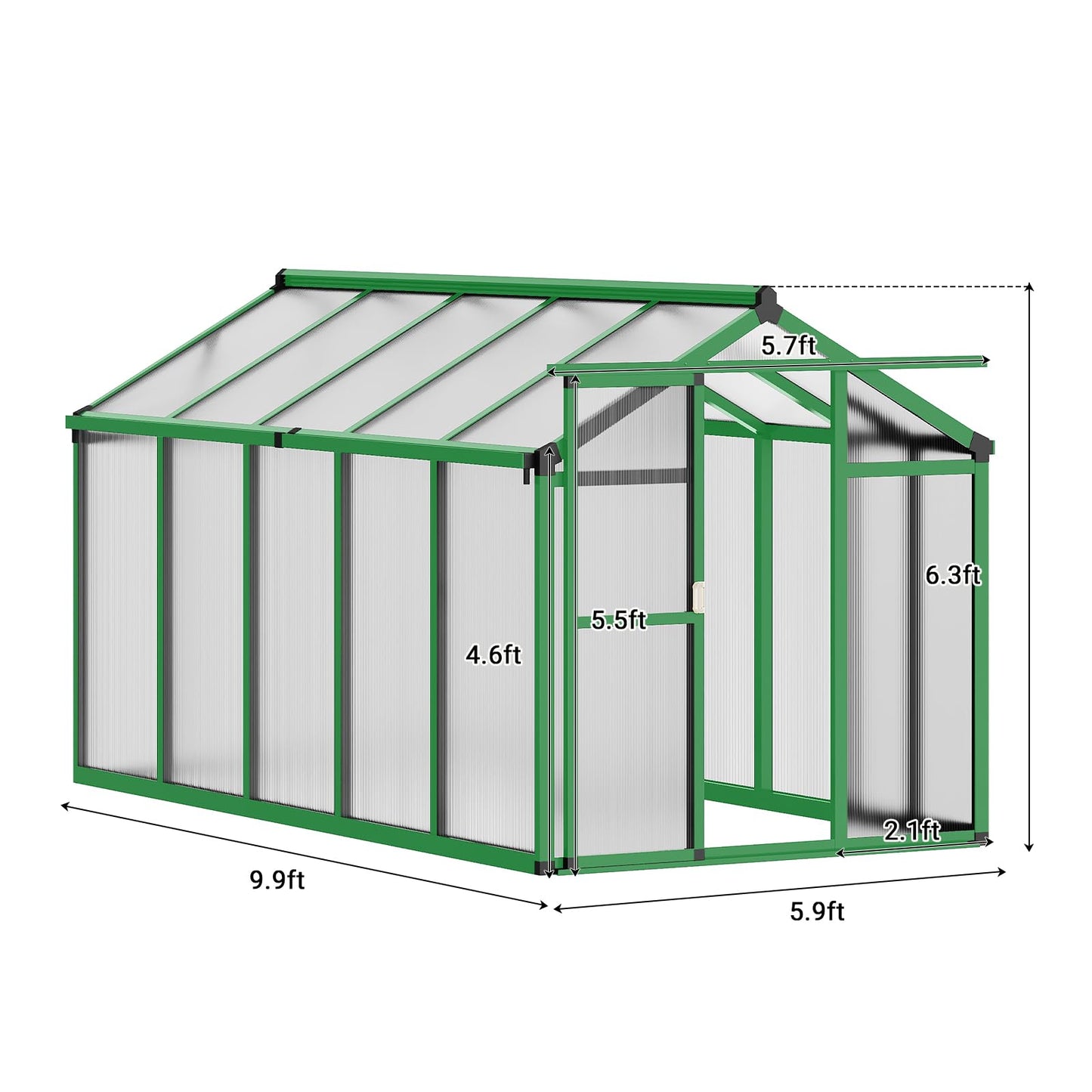 6X10 FT Greenhouse, Polycarbonate Garden Greenhouse for Outdoors,Aluminum Frame Green House with Lockable Door and Adjustable Roof Vent, Ideal for Backyard Patio and Outside Growing