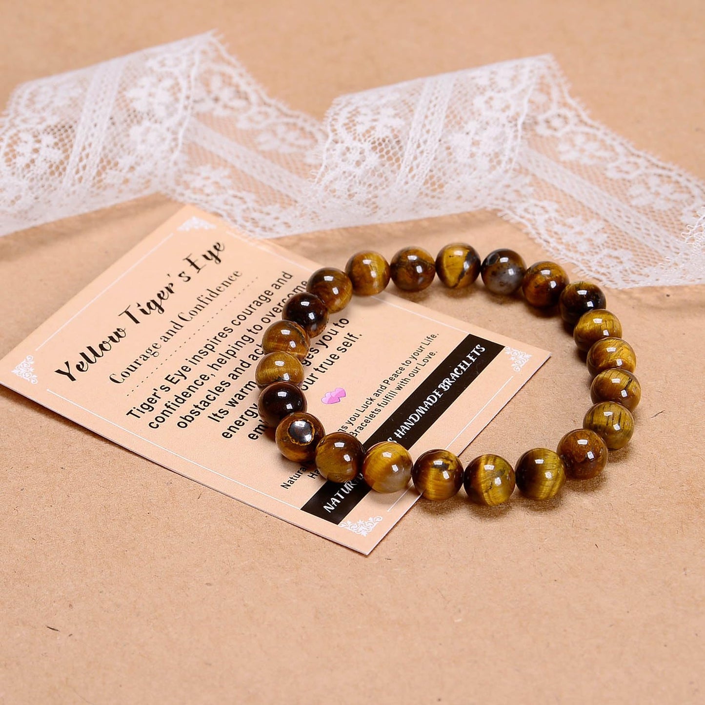 AD Beads Handmade Gemstone Stretch Elastic Bracelet Crystal Healing Reiki Nature's Beauty and Spiritual Essence Unisex (4mm, Yellow Tiger's Eye)