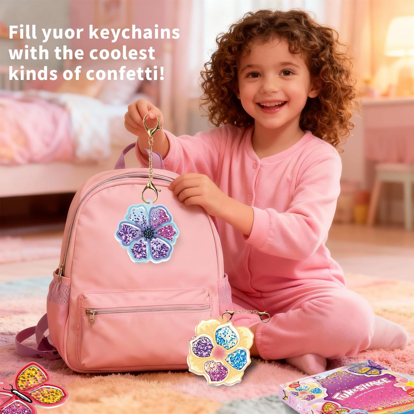 MZYTOZA Fun & Shake DIY Glitter Craft Kit with Keychains for Kids,Art & Craft Activity,Creative Travel Toy, Party Favors & Valentine's Gift for Ages 4-9