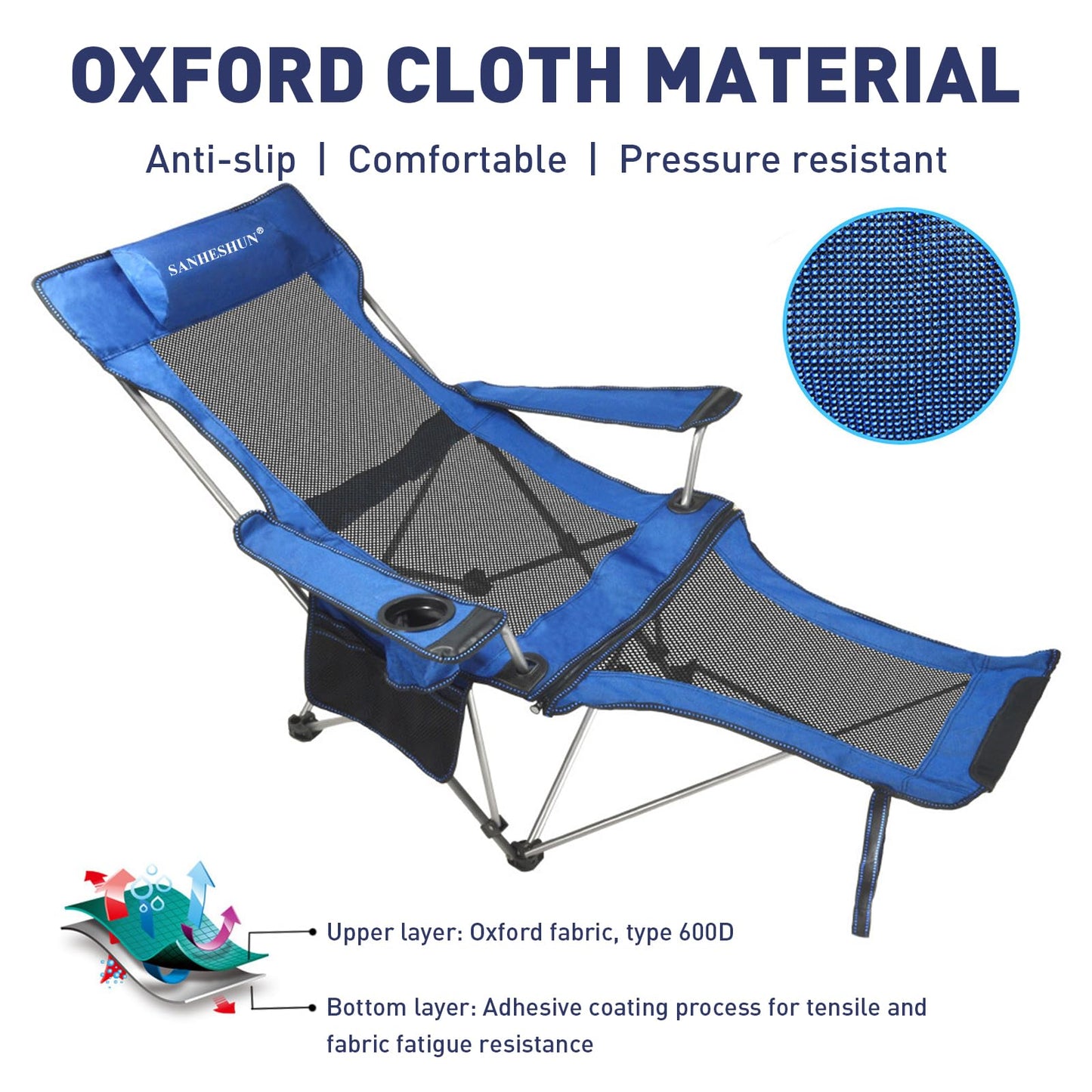 sanheshun Zero Gravity Chair, Reclining Camping Chair with Padded Pillow, Cup Holder, Storage Pocket & Carry Bag, 4-in-1 Portable Camping Recliner for Outdoor, Beach, Garden, and Backyard - Blue Mesh
