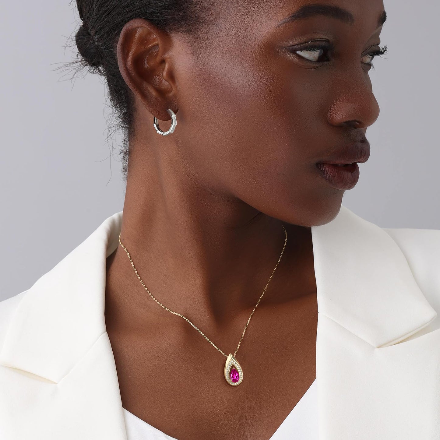 Kstyle 14k Gold Ruby July Birthstone Pendant Necklaces for Women Valentine's Day Birthday Gift Anniversary Jewelry for Wife Daughter Grandma Mom Sister Non Tarnish