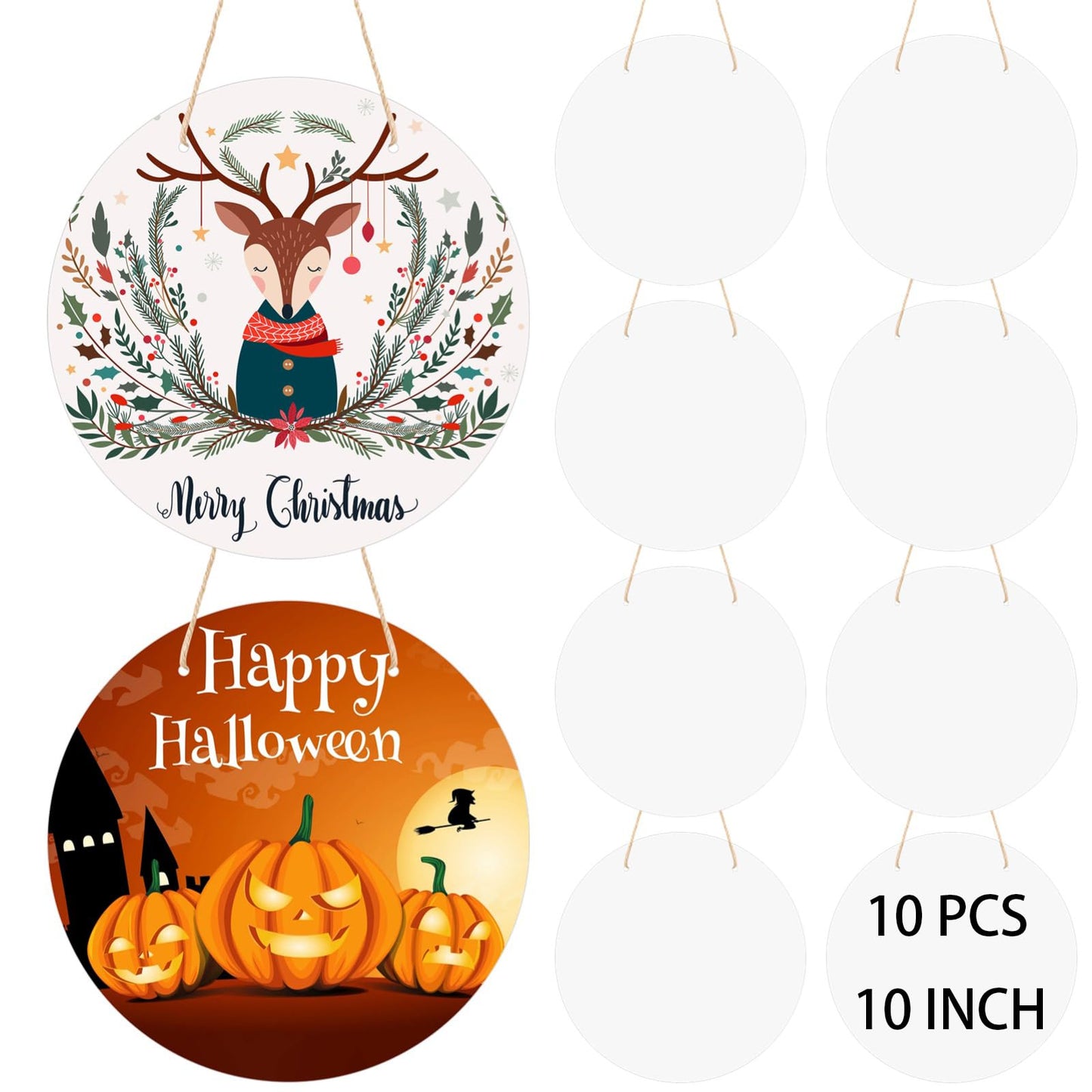 10 PCS Aluminum Sublimation Door Hanging Disc Signs, 10 Inches Unfinished Blank Sign Door Hanger, Sublimation Ornament Blanks Decorative Signs, Blank Decorations Sublimation Metal Sign