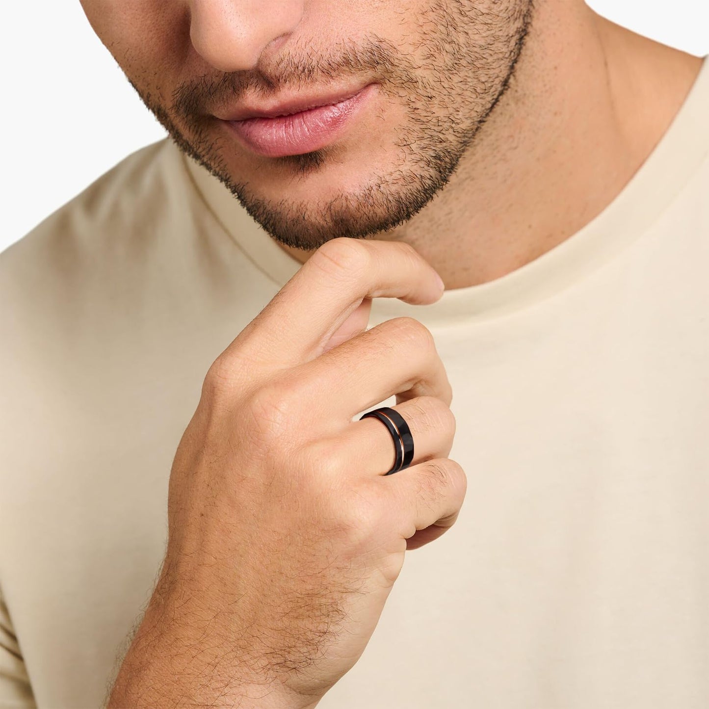 JEWPER 8mm Men Womens Wedding Band Tungsten Rings Black rose gold Fashion Promise Carbide Hammered groove design on outer ring Matte Finish Edge Comfort Fit Size(7)