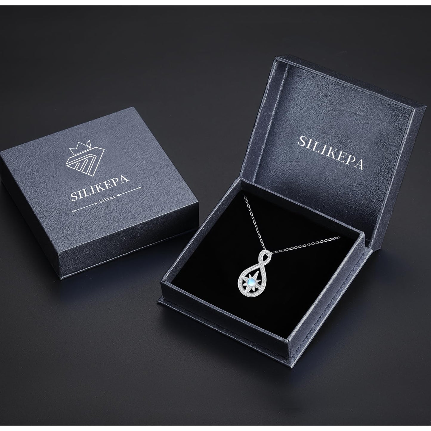 Silikepa Star Necklace for Women 925 Sterling Silver North Star Pendant Necklace Infinite Rotating Pendant with Moonstone Jewelry Gift for Women