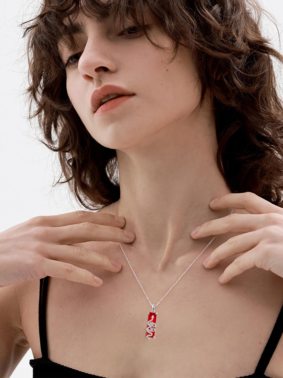 AENEAS Valentines Day Gifts for Women Her Snake Rose Necklace 925 Sterling Silver Red Crystal Pendant Snake Flower Jewelry Gifts for Duaghter Her Wife Women