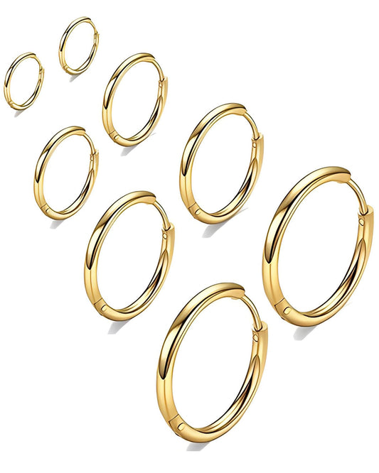 316L Surgical Stainless Steel Small Gold Hoop Earrings 6mm 8mm 10mm 12mm Hypoallergenic Cartilage Hoop Earrings Helix Lobes Hinged Sleeper Earrings For Men Women