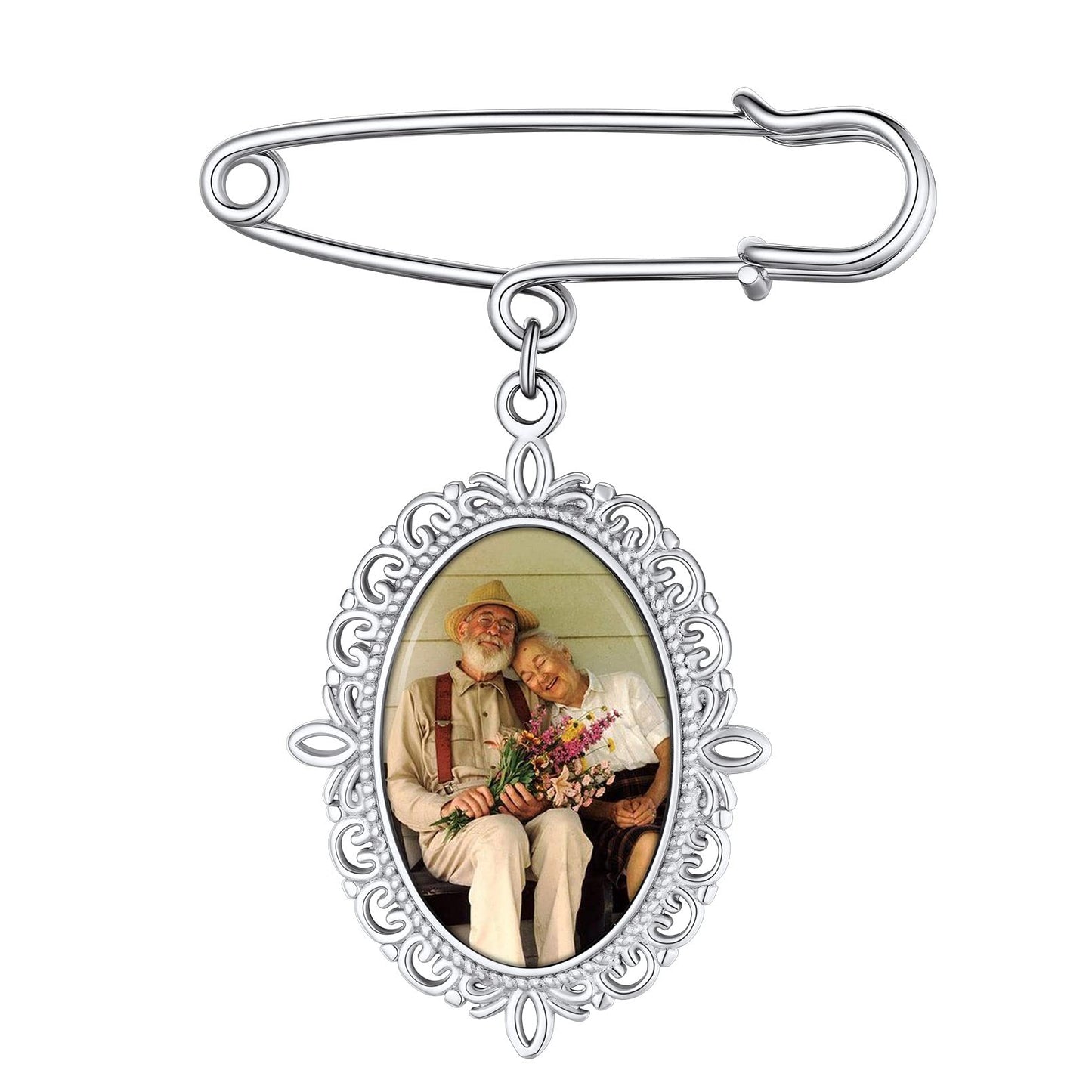 Custom4U Wedding Boutonniere Oval Bouquet Charm Pin Customized Photo Charm for Mother of The Bride Groom Women Men