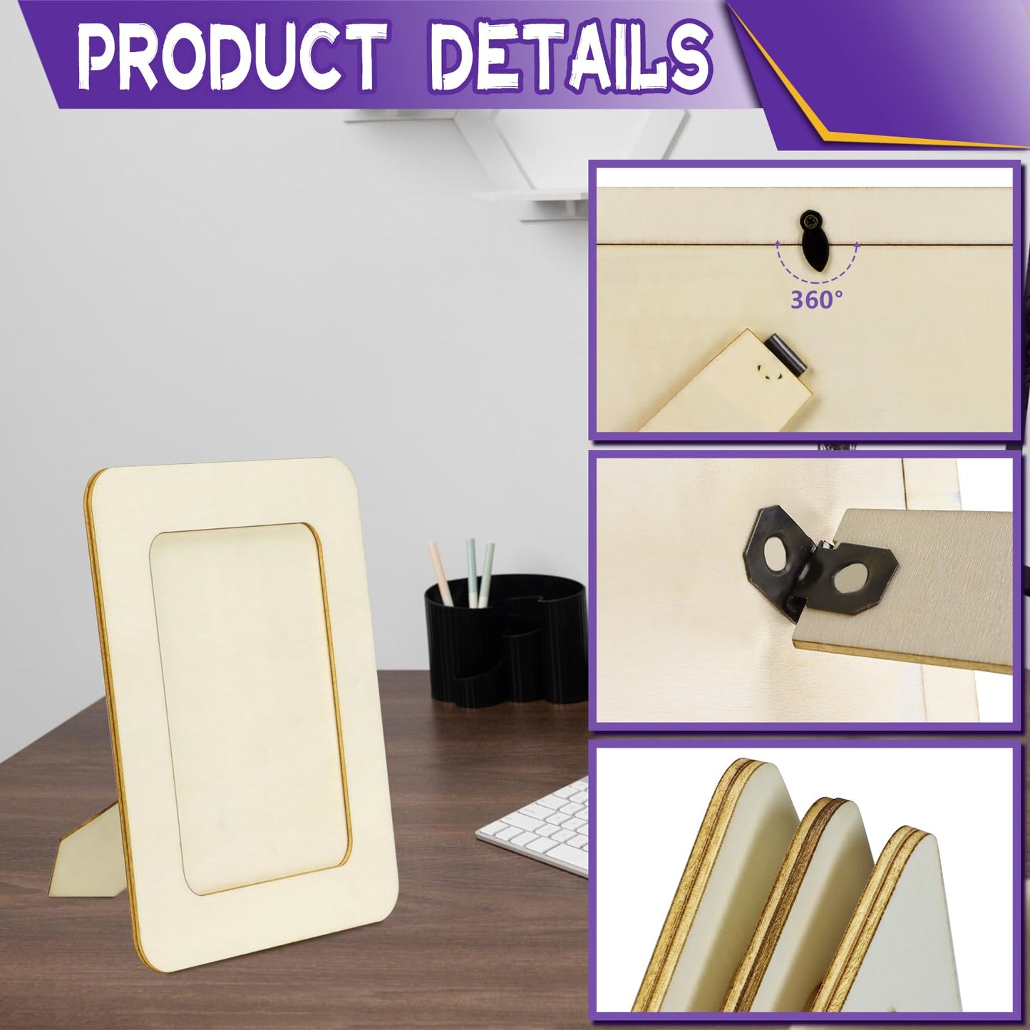 VOKOY 20 Pack Wooden Picture Frames for Crafts, DIY Wood Craft Picture Frames Bulk for 4" x 6" Photos,Unfinished Standing Photo Frames DIY Crafts Wood Decorate for Mother's Day Birthday Party Gifts
