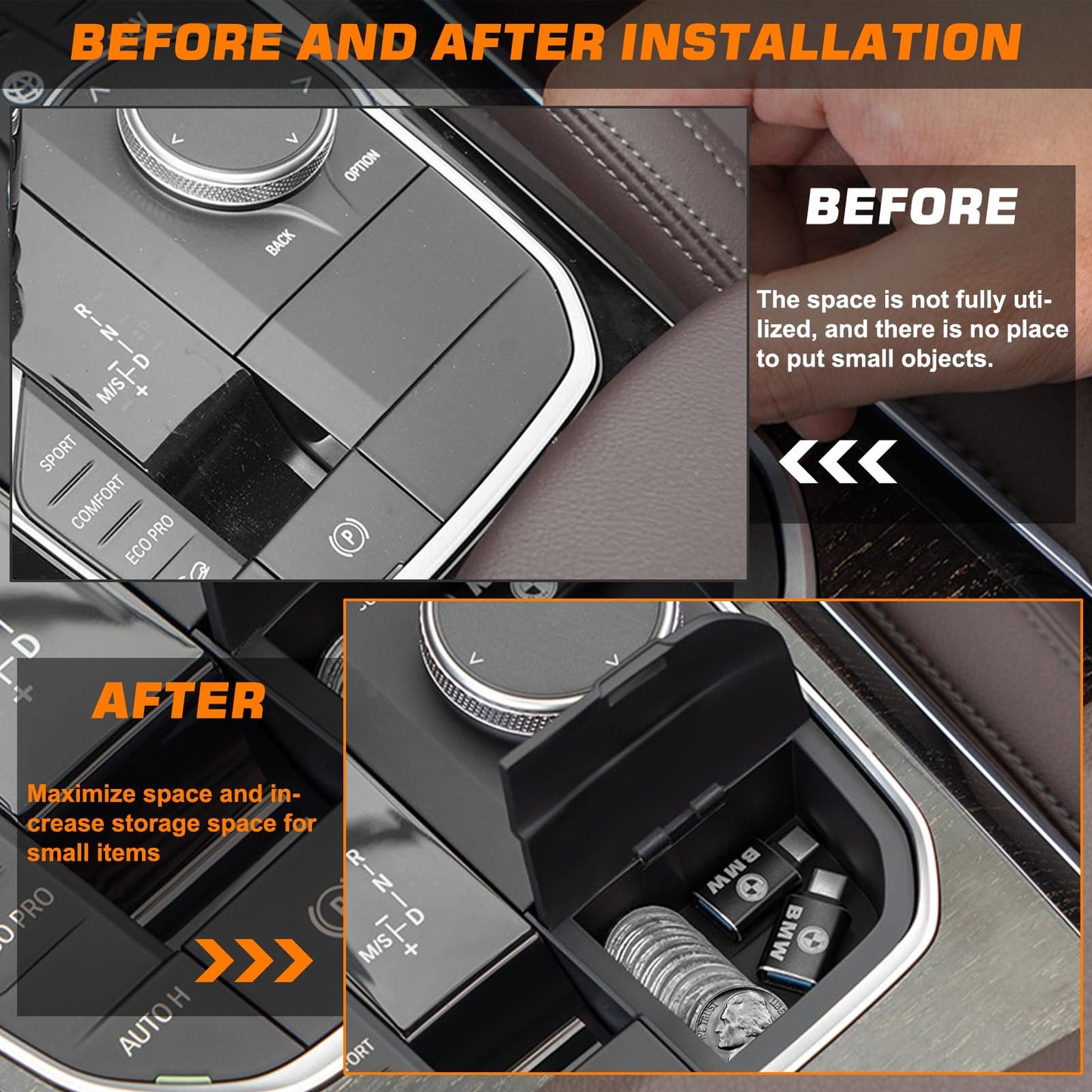 YAOBINID Center Console Organizer Compatible with BMW 1 2 3 4 Series X3 X4 F40 F44 G20 G21 G22 G23 G24 G26 G01 G02 M4 G82 M3 G80 i4 i3 LHD Modification ABS Hidden Storage Box