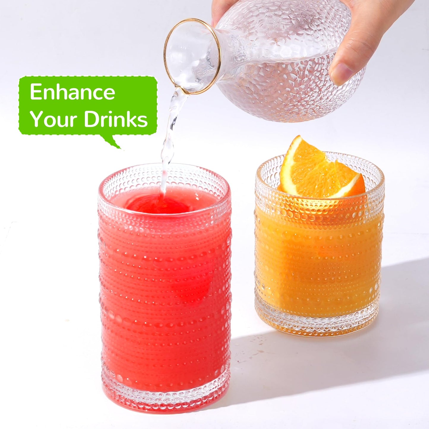 Lvtrupc Vintage Hobnail Drinking Glasses Set of 12-14 oz Old Fashioned Water Glass Cups & 11 oz Cocktail Glasses, Aesthetic Kitchen Bar Tumbler Glassware Gifts Sets for Smoothie, Juice, Coffee, Wine