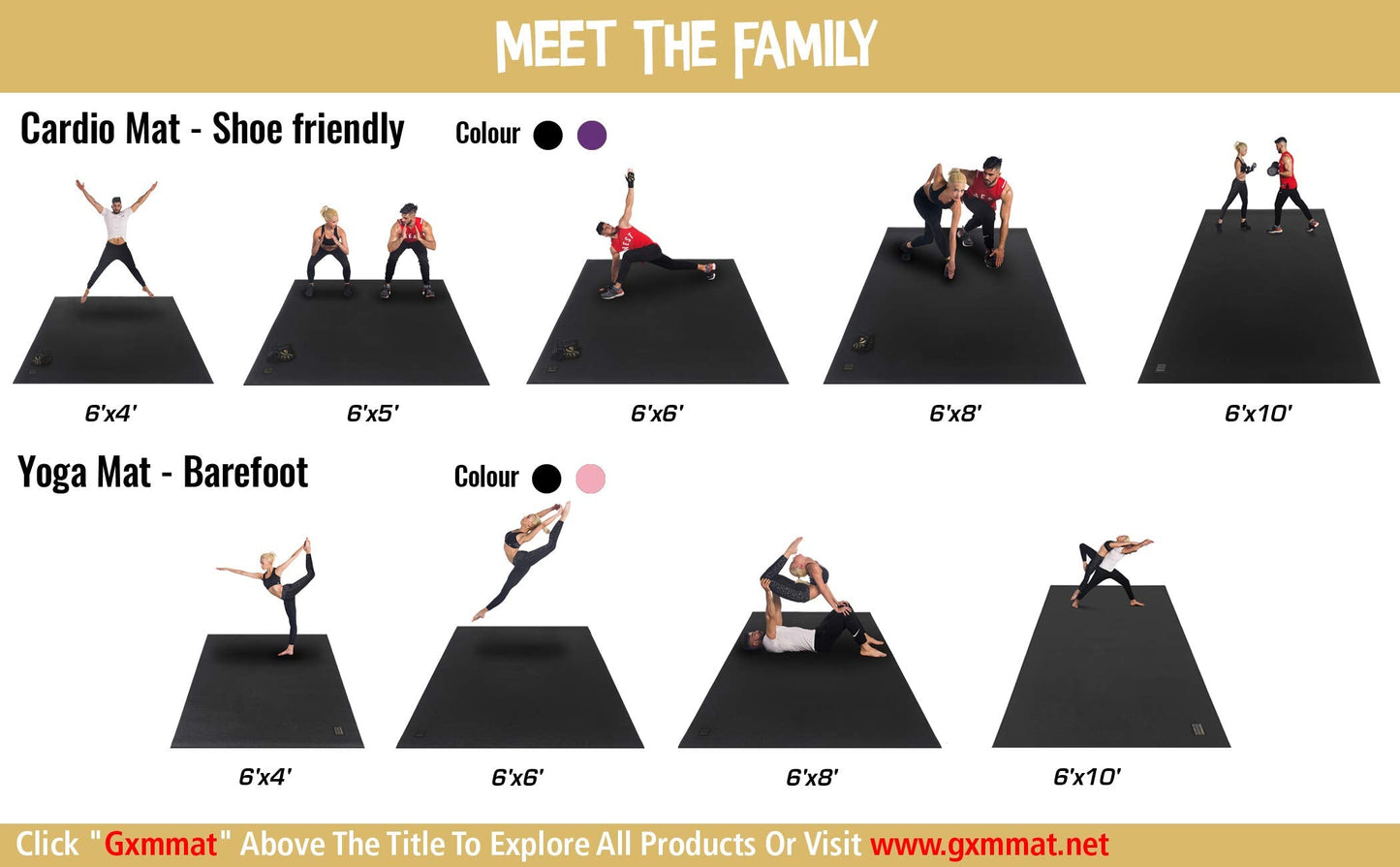 GXMMAT Large Exercise Mat 6'x4'/6'x5'/6'x6'(7mm), Thick Workout Mats for Home Gym Flooring, Extra Wide Non-Slip Durable Cardio Mat, Shoe Friendly, Perfect for Plyo, MMA, Jump Rope, Weights, Fitness