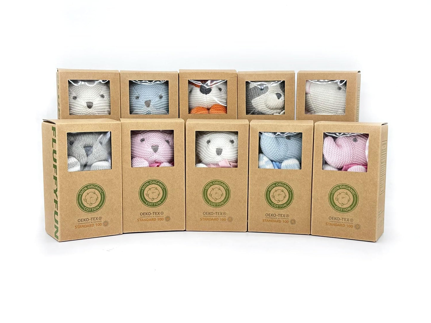 FLUFFYFUN 100% Organic Cotton Pink Bunny Rabbit Plush, 7.1" Baby Stuffed Animal for Newborn