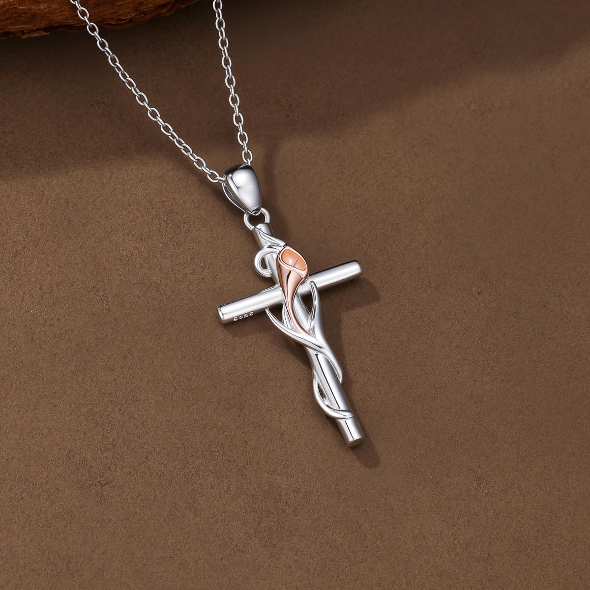YYB Calla Lily Cross Necklace for Women 925 Sterling Silver Calla Lily Jewelry Dainty Silver Cross Necklace Christian Religious Gifts for Women Mothers Day Gifts