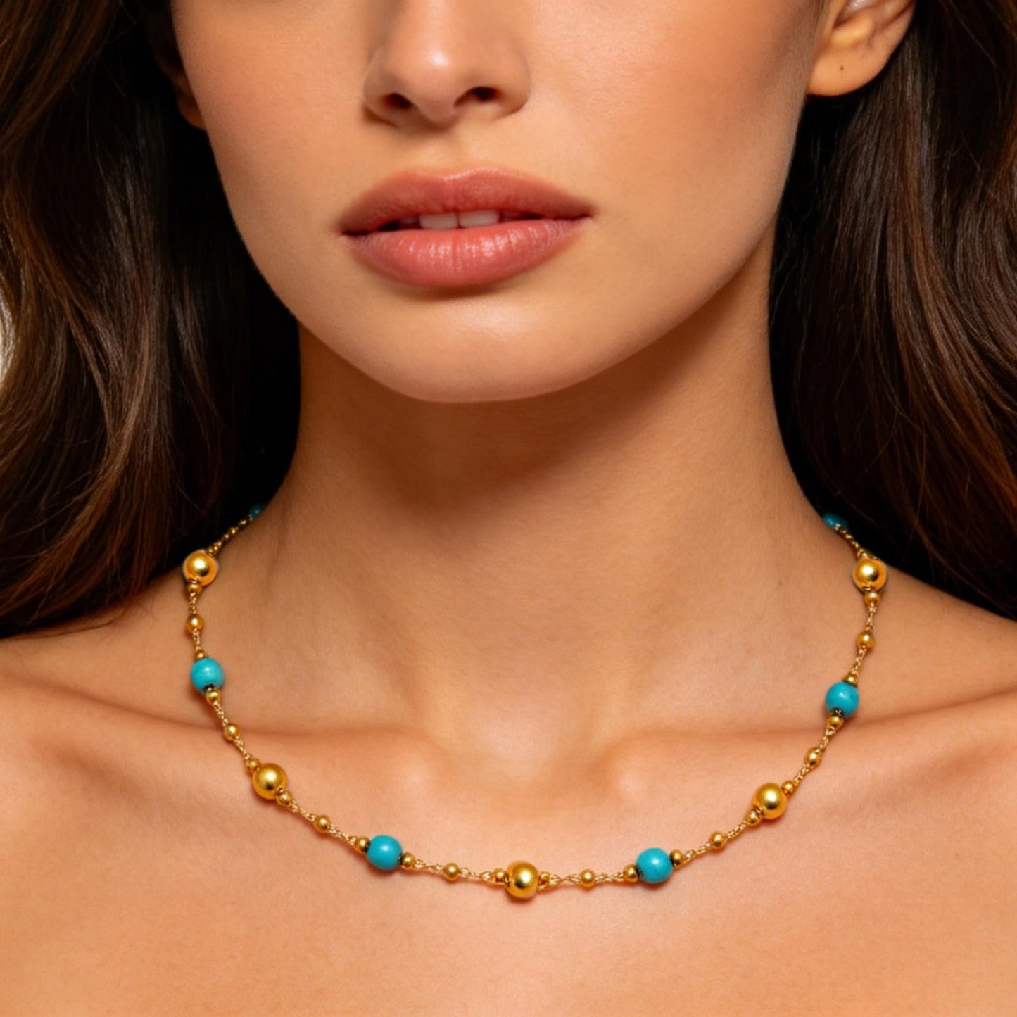MAIKERDER Turquoise Necklaces for Women, 18K Gold Plated Dainty Turquoise Beaded Necklaces Handmade Beach Summer Boho Simple Bead Chain Choker Necklace for Women Western Jewelry Trendy Non Tarnish
