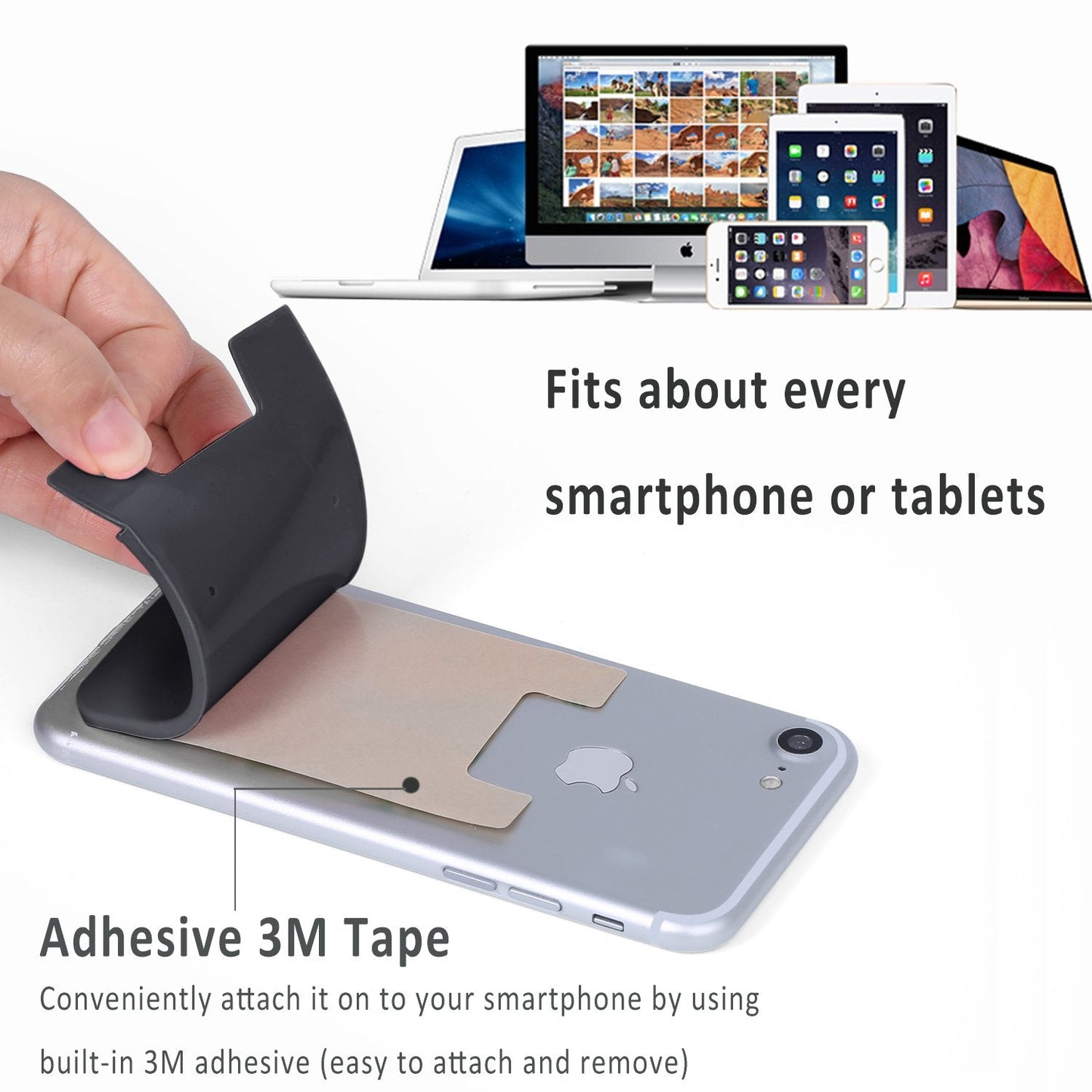 Pofesun Adhesive Phone Card Holder, 3 Pack Silicone Stick-on Wallet ID/Credit Card Holder Pouch Sleeve Self Adhesive Sticker Case for iPhone 17 16 15 14 13 12 Pro Max,iPad,Samsung Galaxy,Tablet