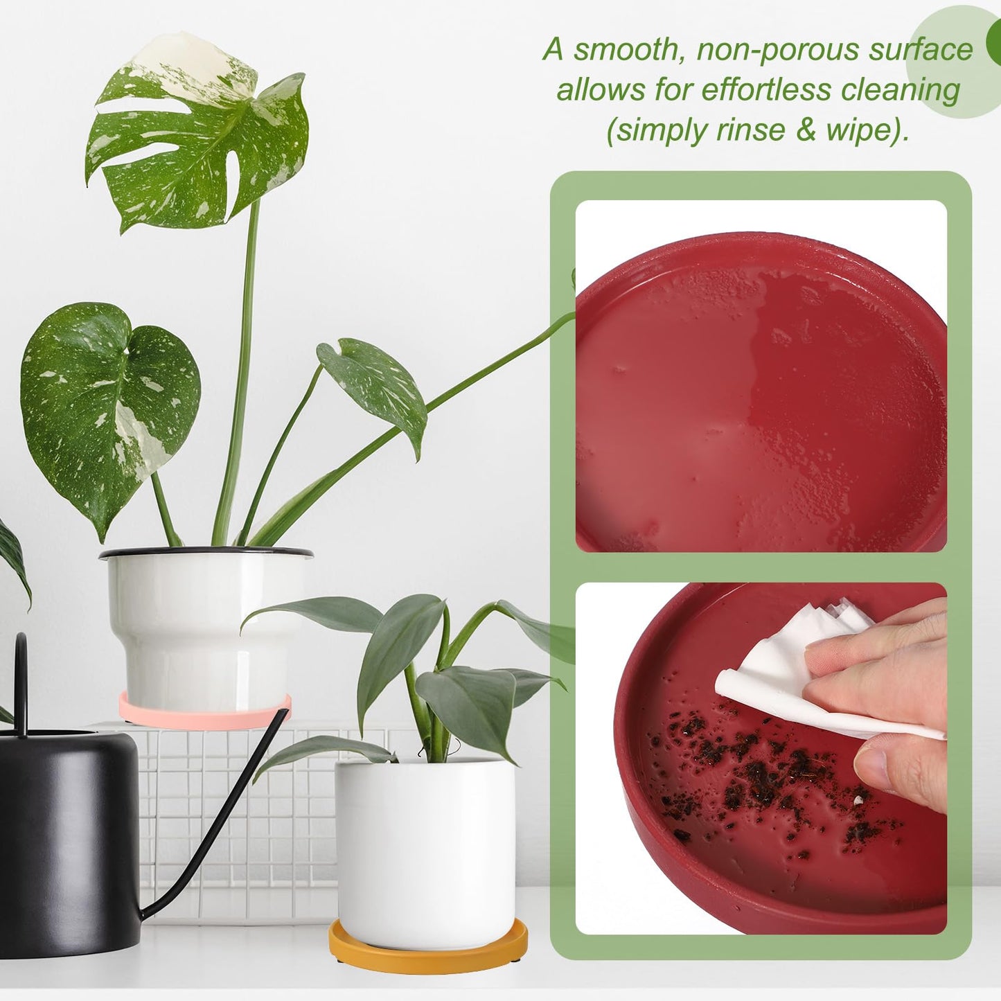 YELARXI 6.7 Inch Ceramic Plant Saucers, Round Flower Planter Water Trays Ceramic Plant Saucer Pot Tray -Fitting for (Outdoor/Indoors/Garden/Planting/Water/Flower/Coffee) Pink