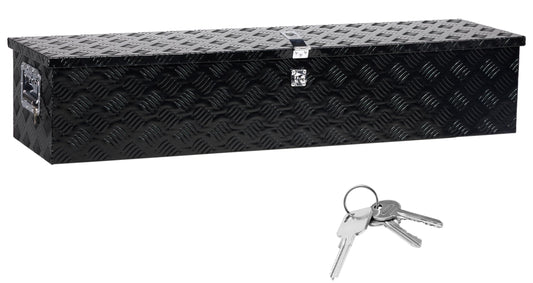 MOTORHOT 49 Inch Heavy Duty Aluminum Tool Box, 5 Bar Tread Plate Pick Up Toolbox, Storage Organizer Chest for Truck Bed RV Trailer with Side Handle and Lock Keys, Black