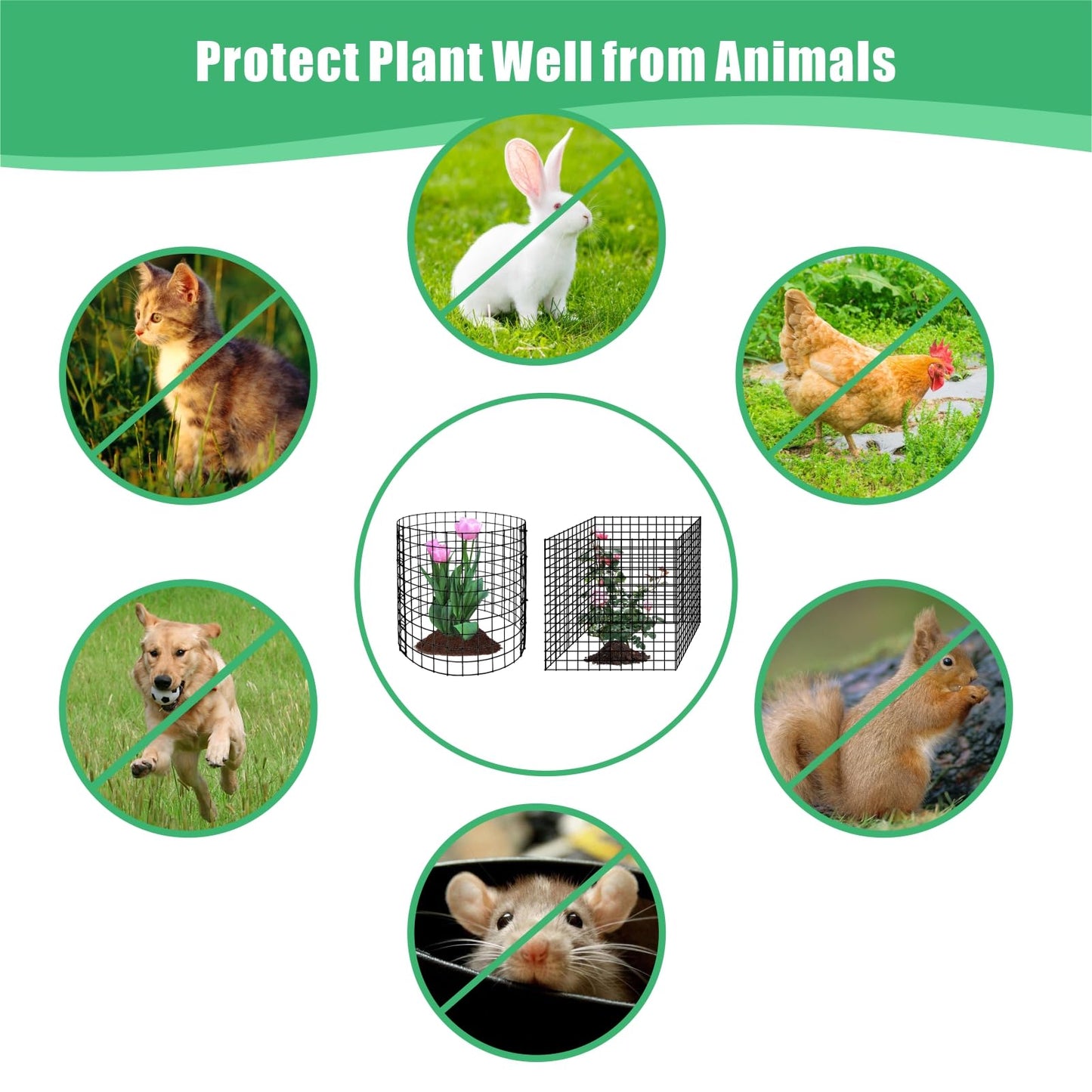 10 Pack Round Plant Protector from Animals, 30 Pcs 12 x 12 Metal Mesh to Keep Animals Out Wire Plant Protectors for Rabbits Chicken Duck Bunny Barricades for Garden Vegetable Flowers Protection