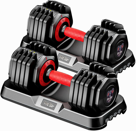 55LB Adjustable Dumbbell Set,10 in 1 Free Weights Dumbbell of 2 with Secure Locking Mechanism for Safe,1 Sec Speed Adjustment Men/Women Gym and Home Strength Training Equipment.