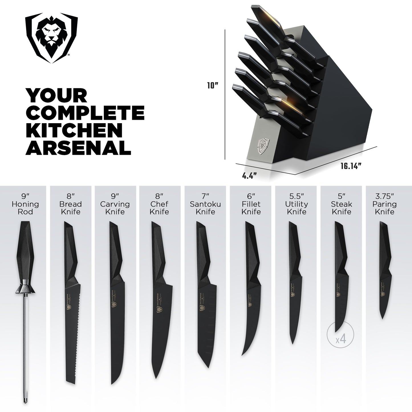 Dalstrong 12-Piece Professional Knife Block Set - Shadow Black Series - Black Titanium Nitride Coated - High-Carbon Stainless Steel with Block - NSF Certified Premium Kitchen Set