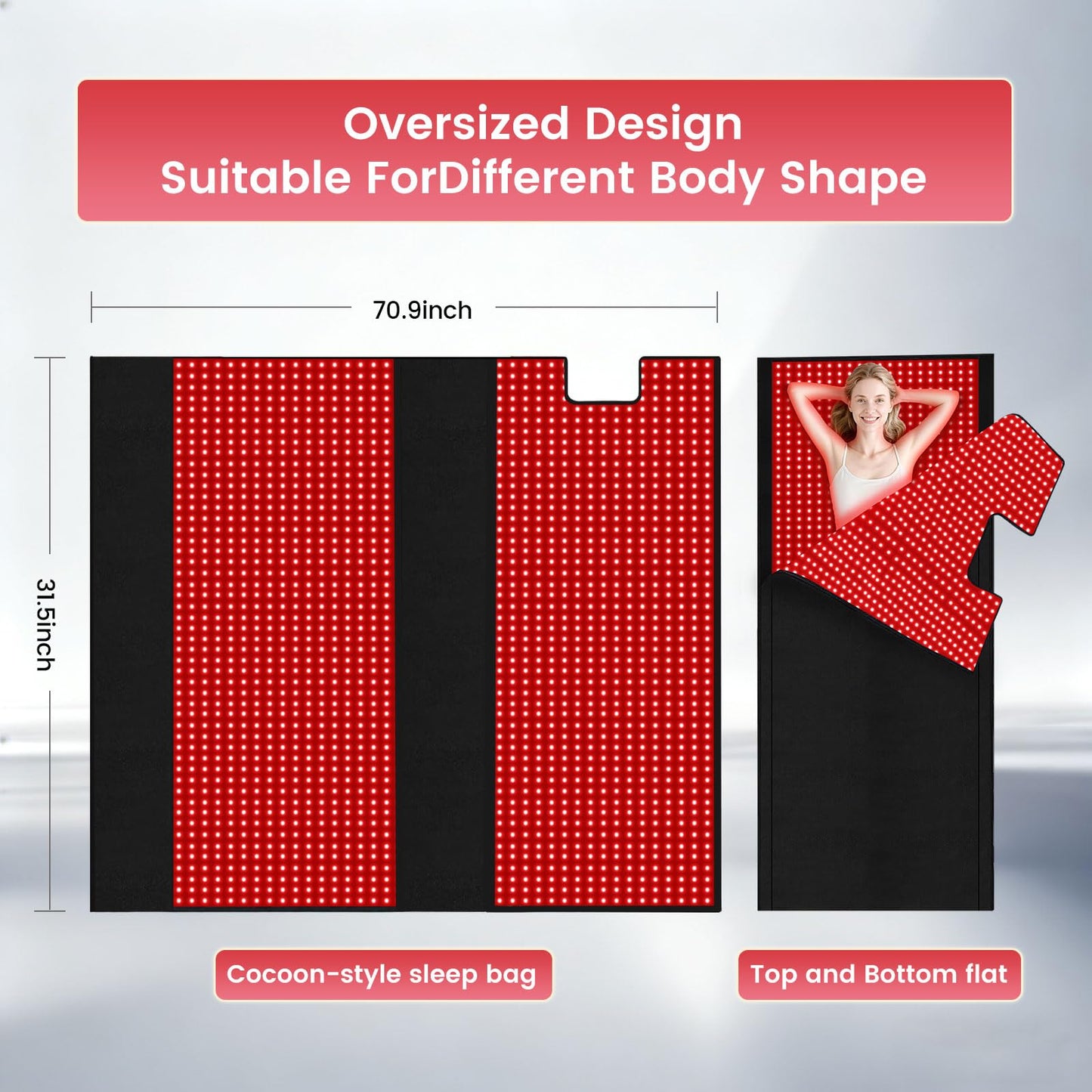 71"x32" Medical-Grade TPU Red Light Therapy Mat for Full Body Pain Relief, Dual Wavelength Infrared Red Light Blanket with 2,520 (660nm & 850nm) LEDs for Home Use