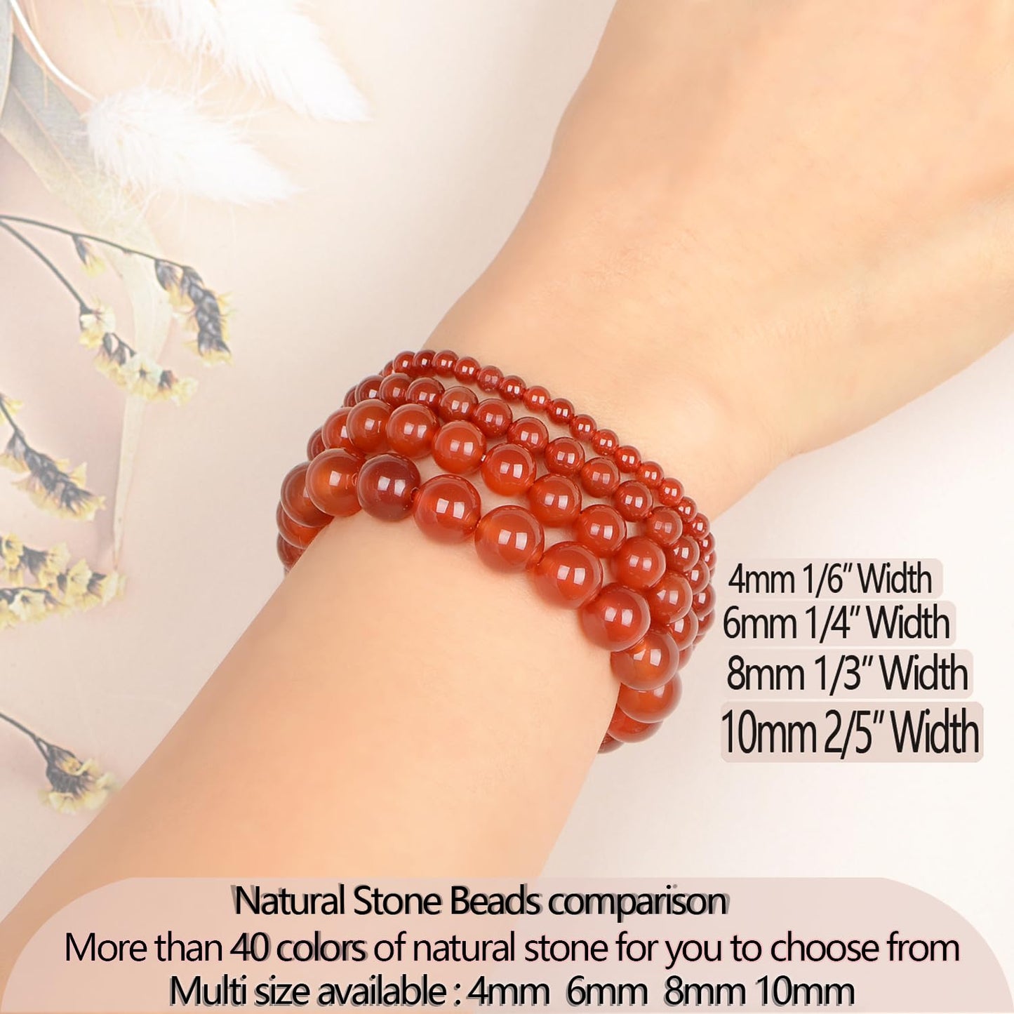 LPBeads Handmade Natural Gemstone Stretch Elastic 4m Carnelian Bracelet Healing Crystal Round Stone Beads Jewelry Gifts for Women Men