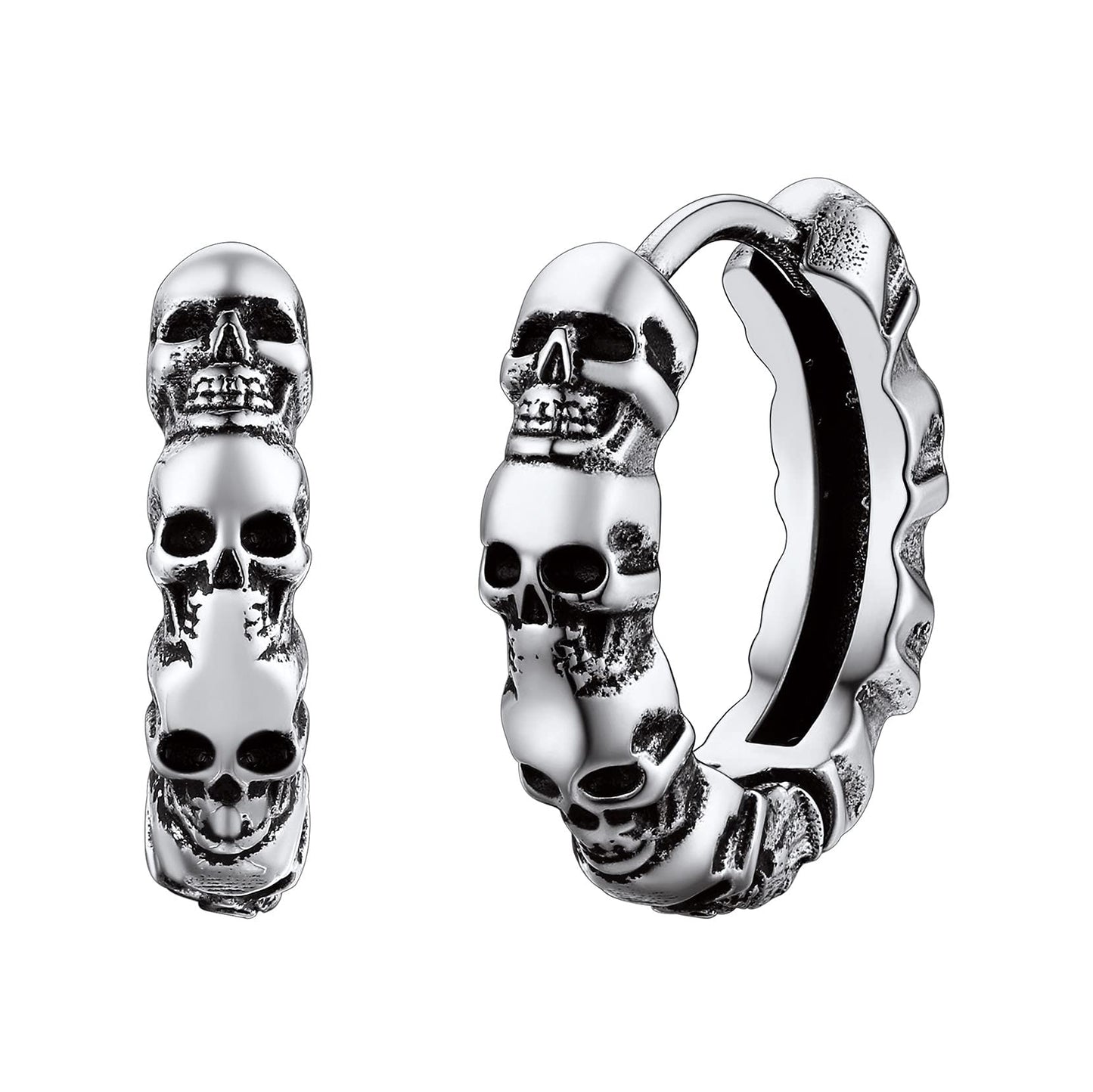 Richsteel 316L Stainless Steel Skull Earrings - Gothic Huggie Hoops for Men & Women, Dark Jewelry Statement Earrings
