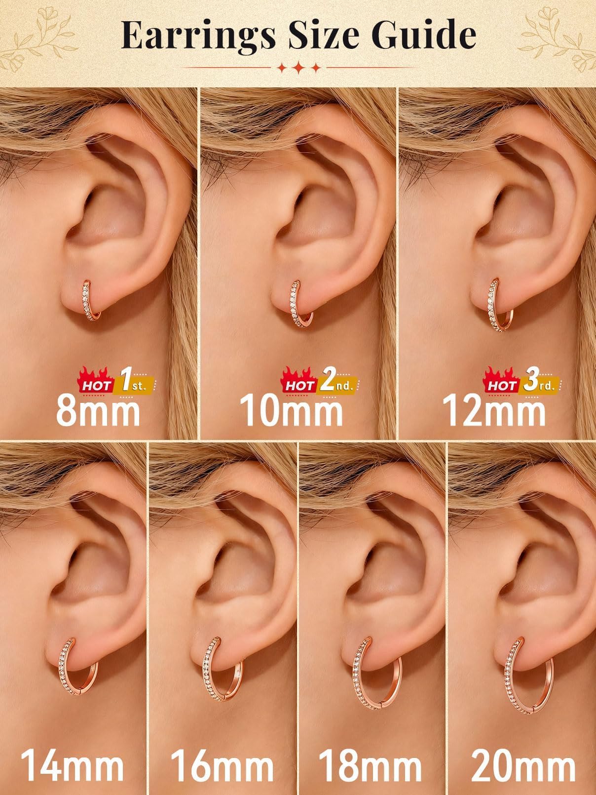 FaithHeart Cubic Zirconia Hoop Earrings for Women, Rose Gold Hypoallergenic Huggie Hoop Earrings, Small Cartilage Earrings for Women 8mm, Send Gift Box