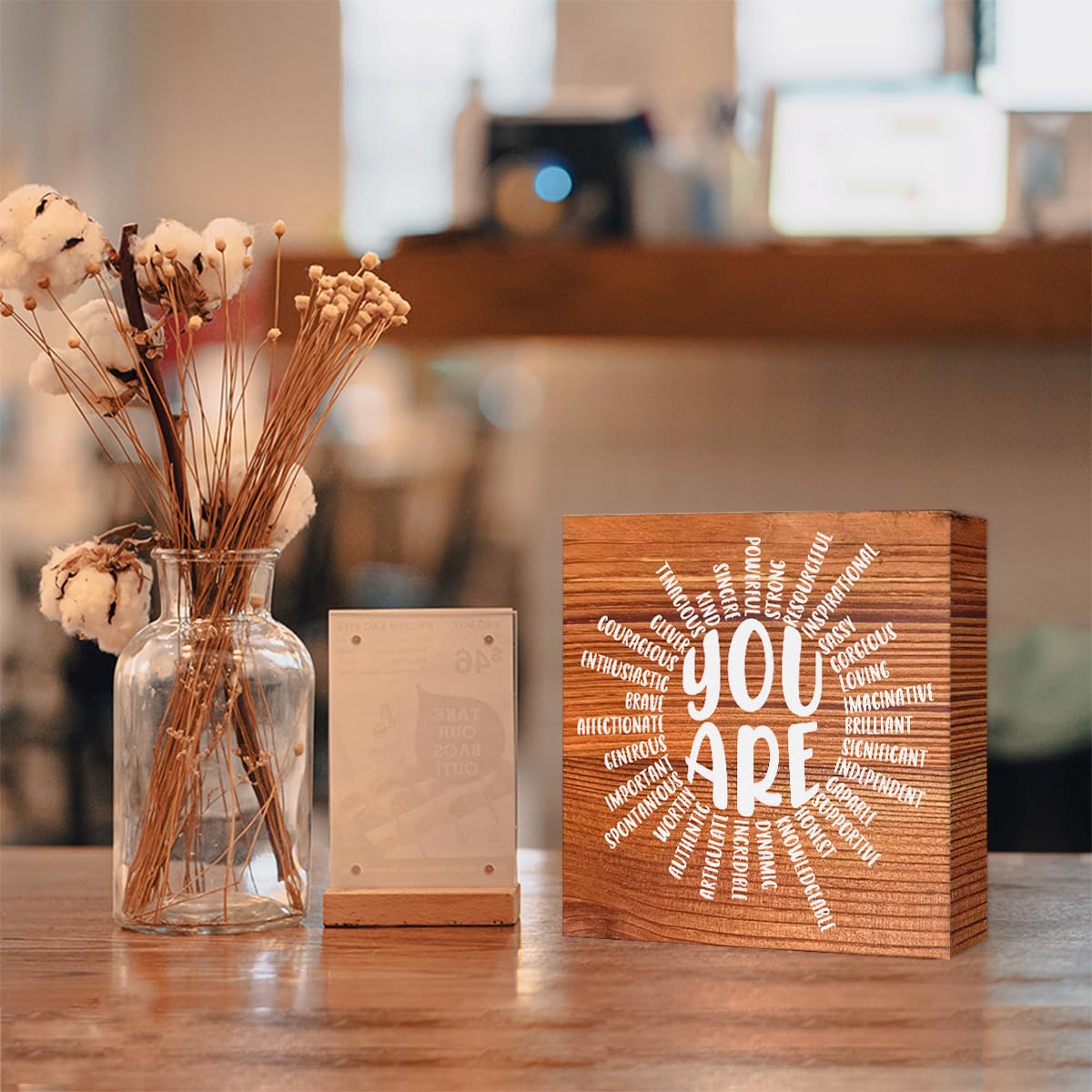 Inspirational Wood Box Sign You Are Sun Wooden Block Signs Motivational Quote Desk Décor for Home Office Bedroom Table Décor-Rustic Positive Desk Decor