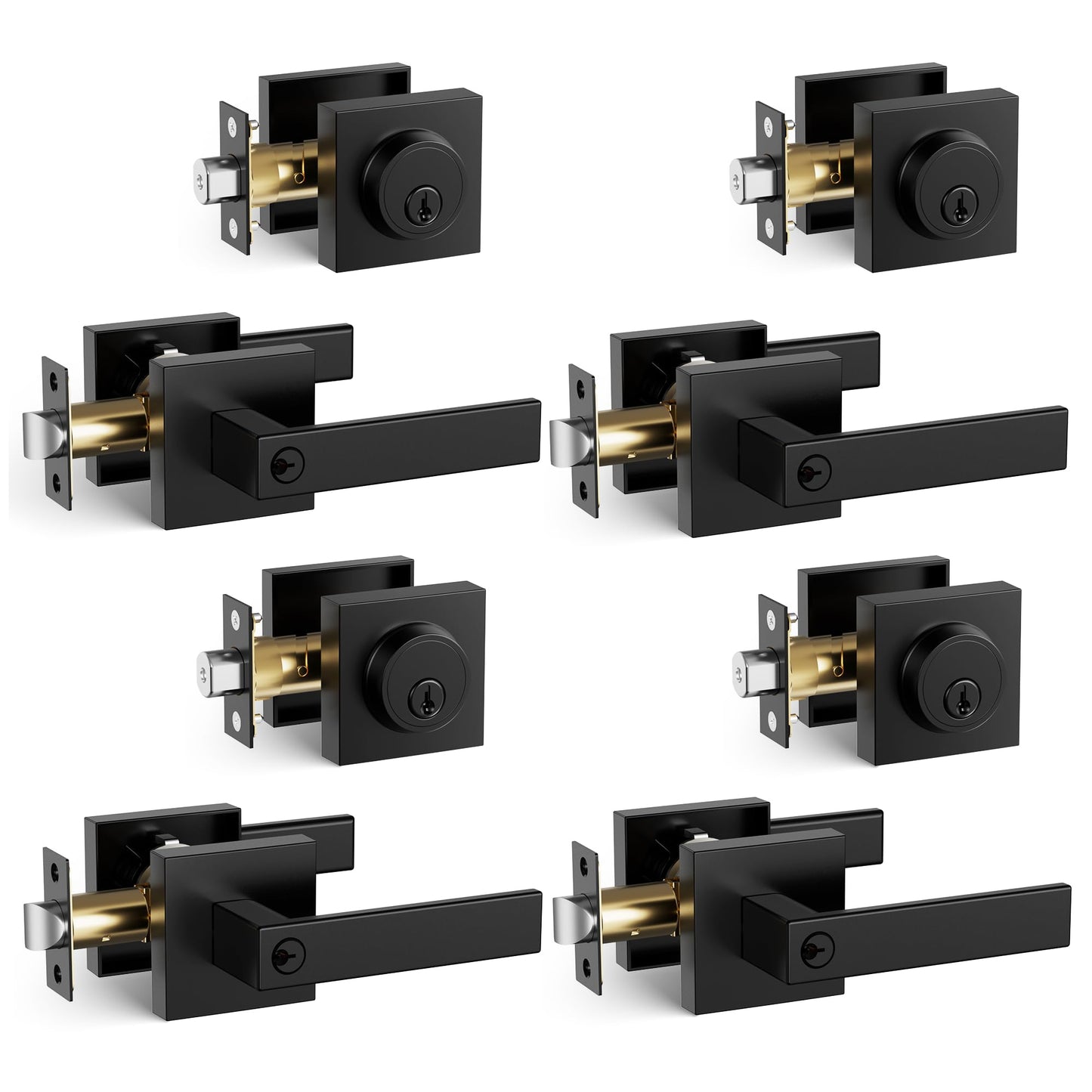 Front Door Lock Set,Keyed Alike Heavy Duty Exterior Door Lock Set,Entry Door Handle and Single Cylinder Deadbolt Combo for Office and Home Security, Reversible for Right and Left Side, 4 Pack