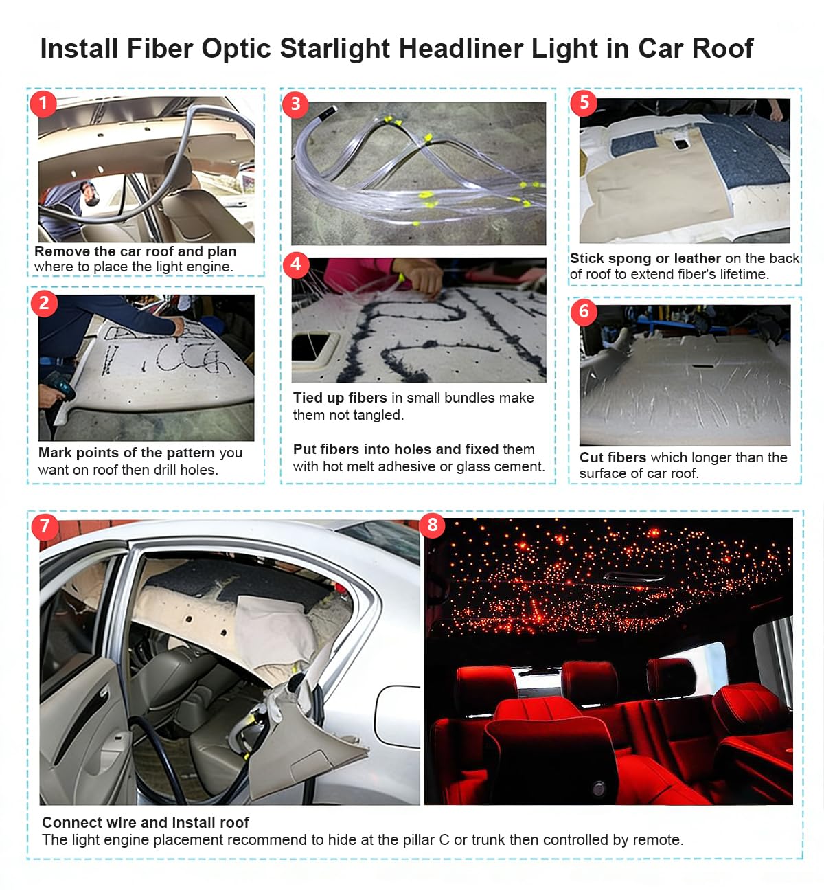 AKEPO 16W 550pcs 13.1ft/4m 0.03in Fiber Optic Starlights Headliner Kit with Meteor, Shooting Star Car Home Use APP/Remote Control Music Sync Fiber Optic Lights Kit