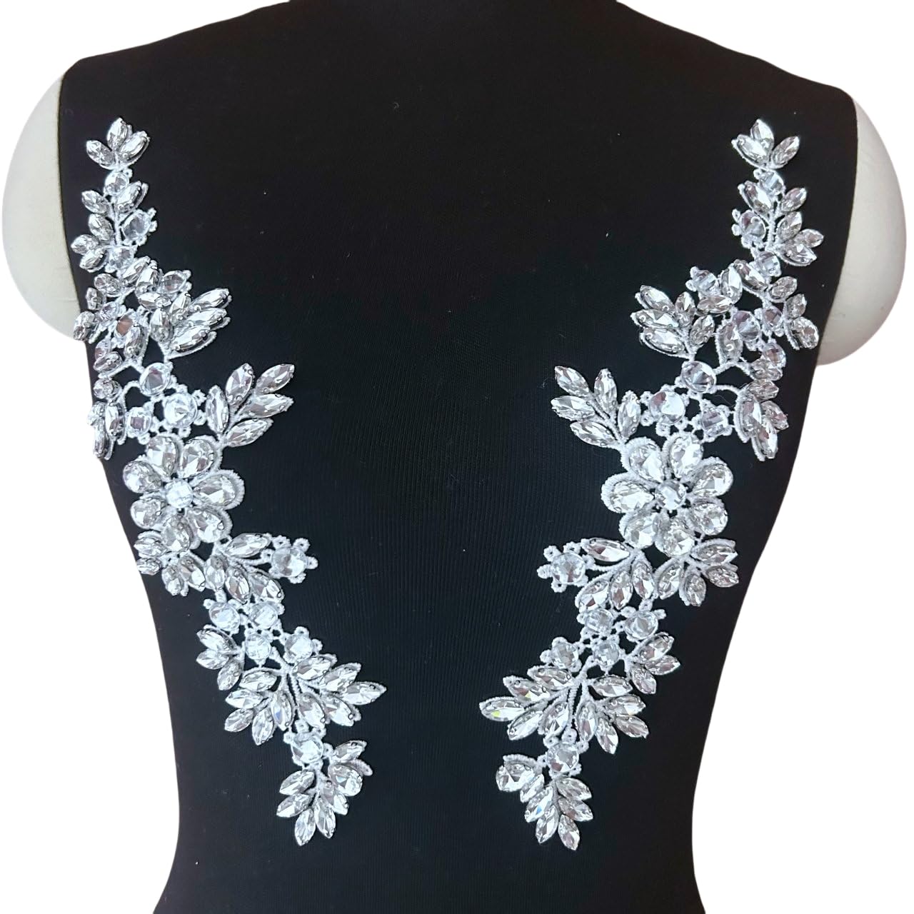 YMALANIYAKAIYA Lace Costumes Beaded Appliques Patches White Glass Rhinestones Crystals Designer DIY Garment Sewing Stage Dance Wear Wedding Party Dresses Accessories Crafts 1 Pair, ymal-h-0401
