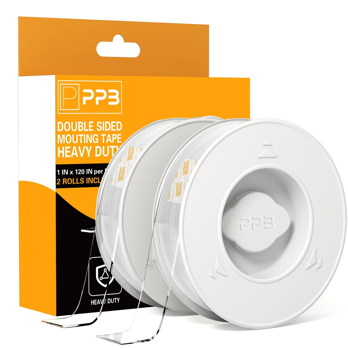 PPB 2 Rolls Double Sided Tape Heavy Duty - Removable Mounting Tape for Poster Carpet Picture Hanging Strip Rug Wall Outdoor - Clear & Strong Nano Tape Adhesive Multipurpose