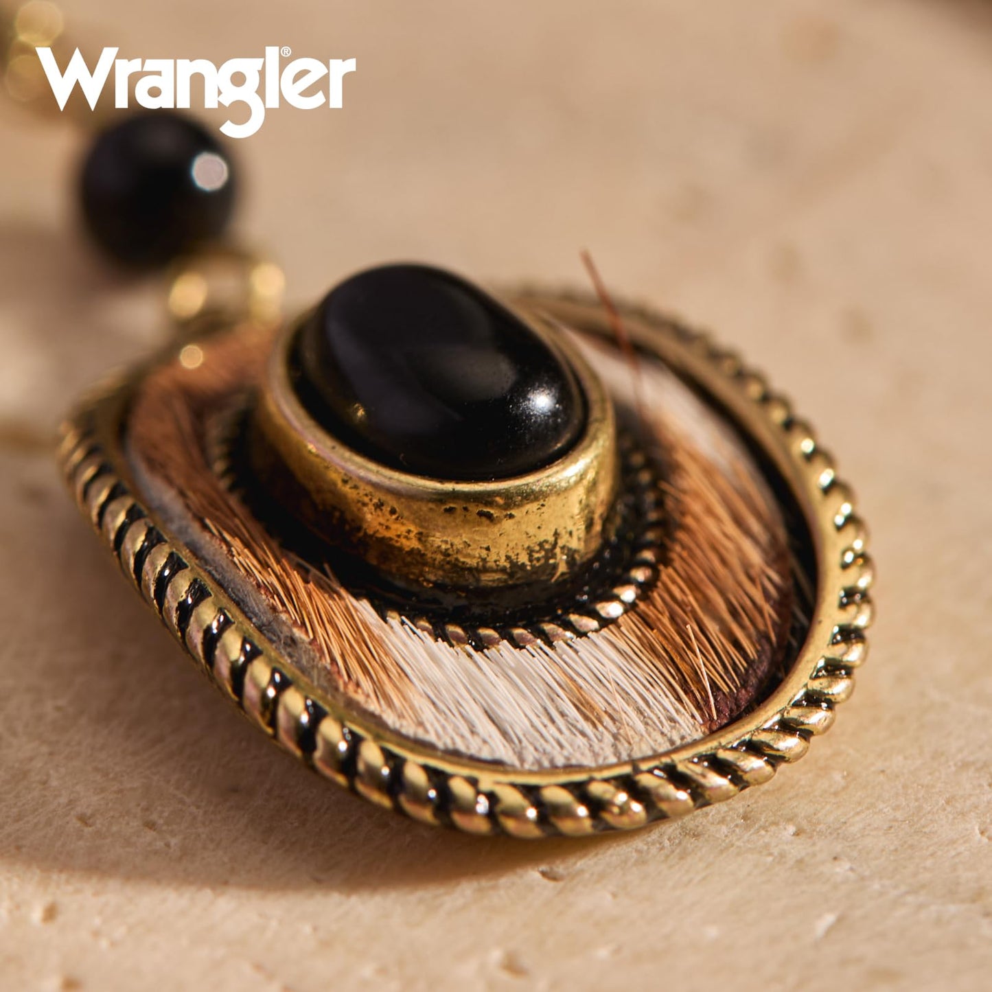 Wrangler Western TearDrop Dangle Earrings for Women Country Statement Genuine Horsehair Turquoise Vintage Cowgirl Cowboy Jewelry (Gold-Black A)