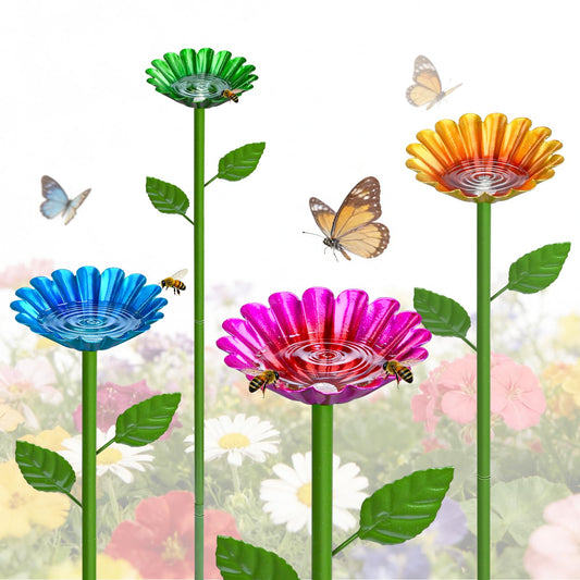 Mellbree Bee Watering Station, 4-Pack Metal Flower Bee Bath for Garden – Attract Butterflies & Pollinators – Colorful Outdoor Garden Stakes for Yard, Patio, Butterfly Garden – Gardening Essentials