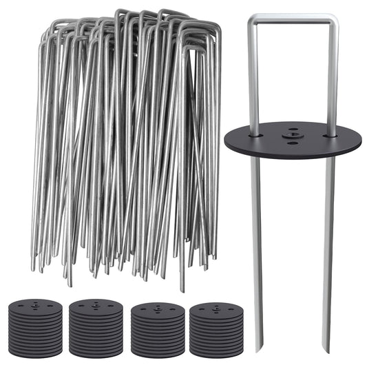 MySit 50 Pack Vapor Barrier Stakes with Landscape Staples Gasket Caps, 6 Inch Weed Barrier Stakes for Moisture Barriers, Garden Ground Staples for Weed Block Landscaping Lawn Fence Pins