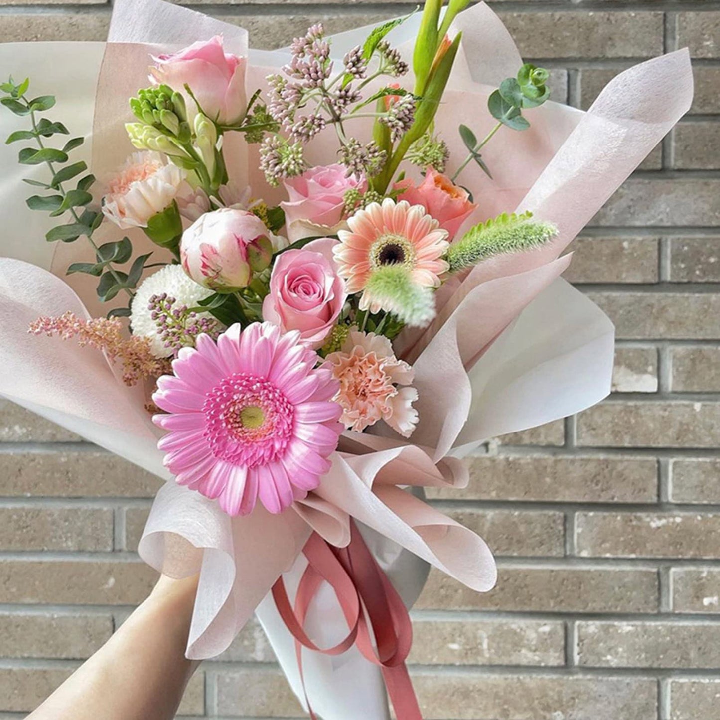 Korean Cotton Wrapping Flower Paper Non-Woven Floral Wrapping Paper 10 Sheets Florist Supplies Waterproof Flower Bouquet Wrapping Paper Floral Supplies for Fresh Flowers, 23.6x23.6 Inch (Water Pink)